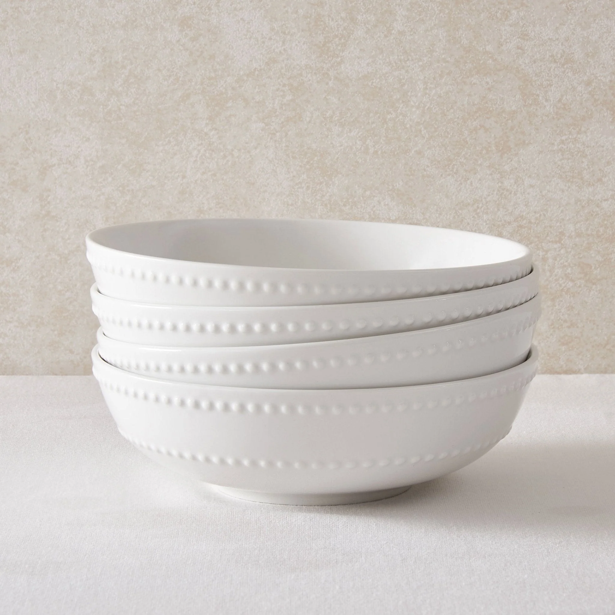 Margalo Beaded Set of 4 Cereal Bowls - White
