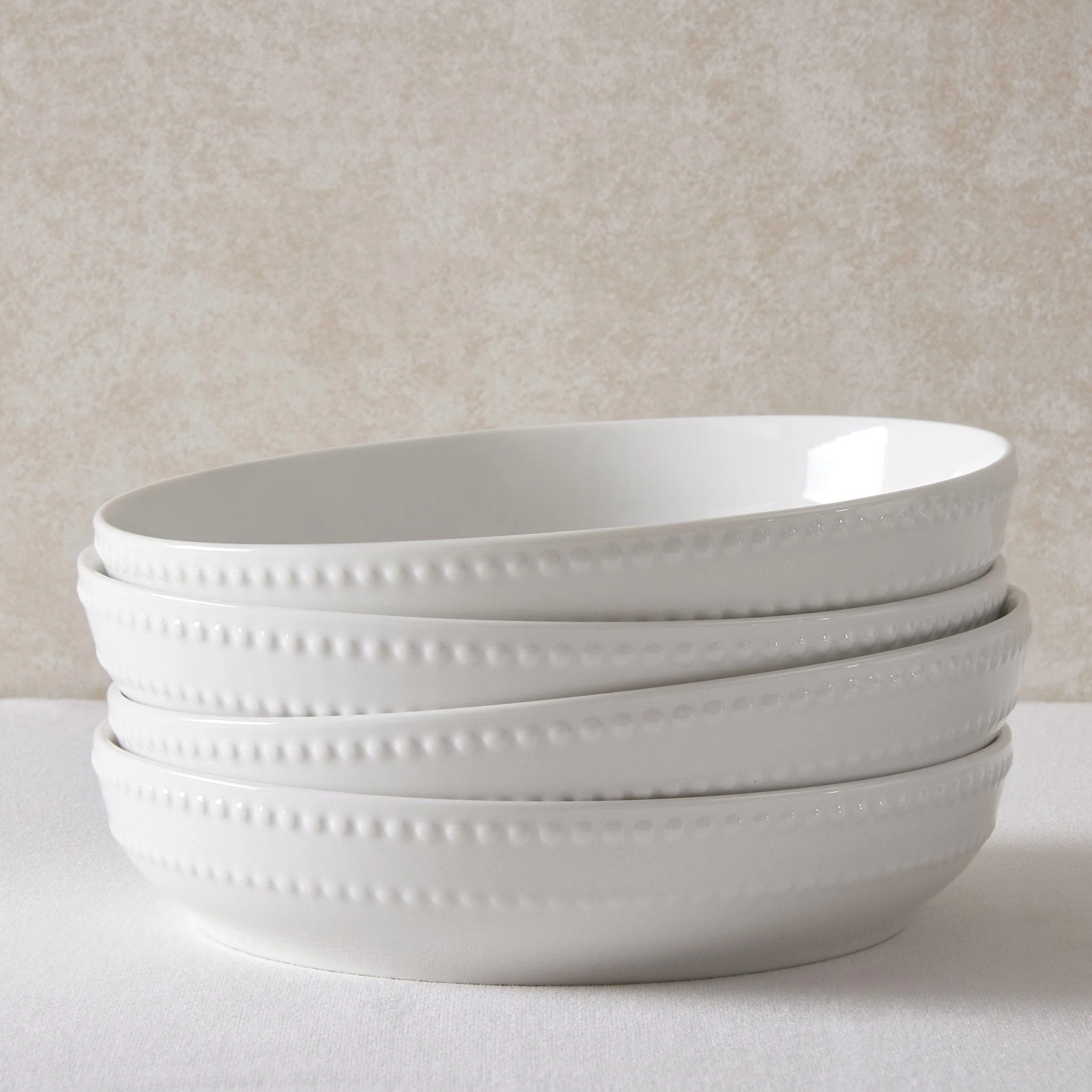 Margalo Beaded Set of 4 Pasta Bowls - White