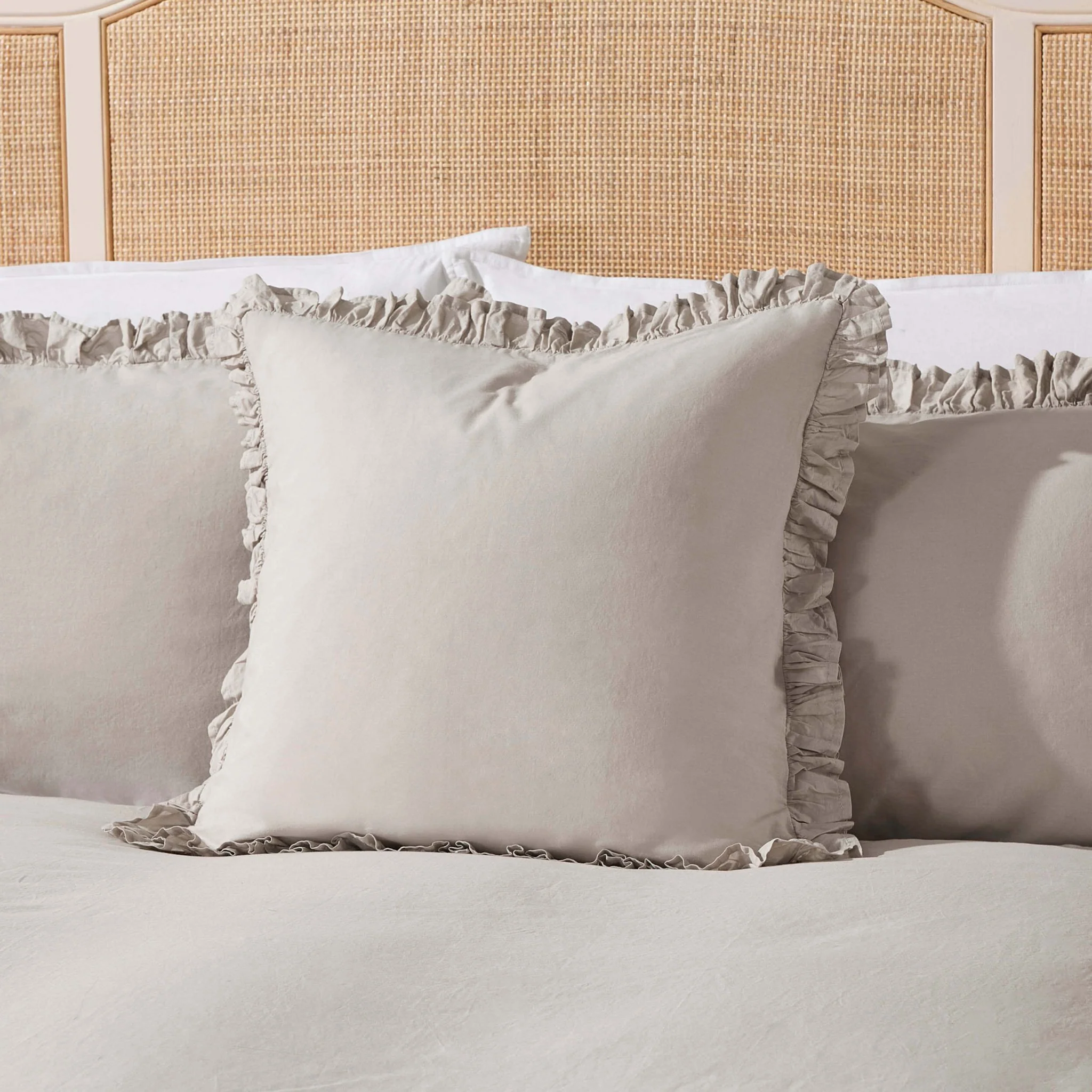 Marion Ruffle Edge Square Pillowcase - Washed Cotton  - Sand