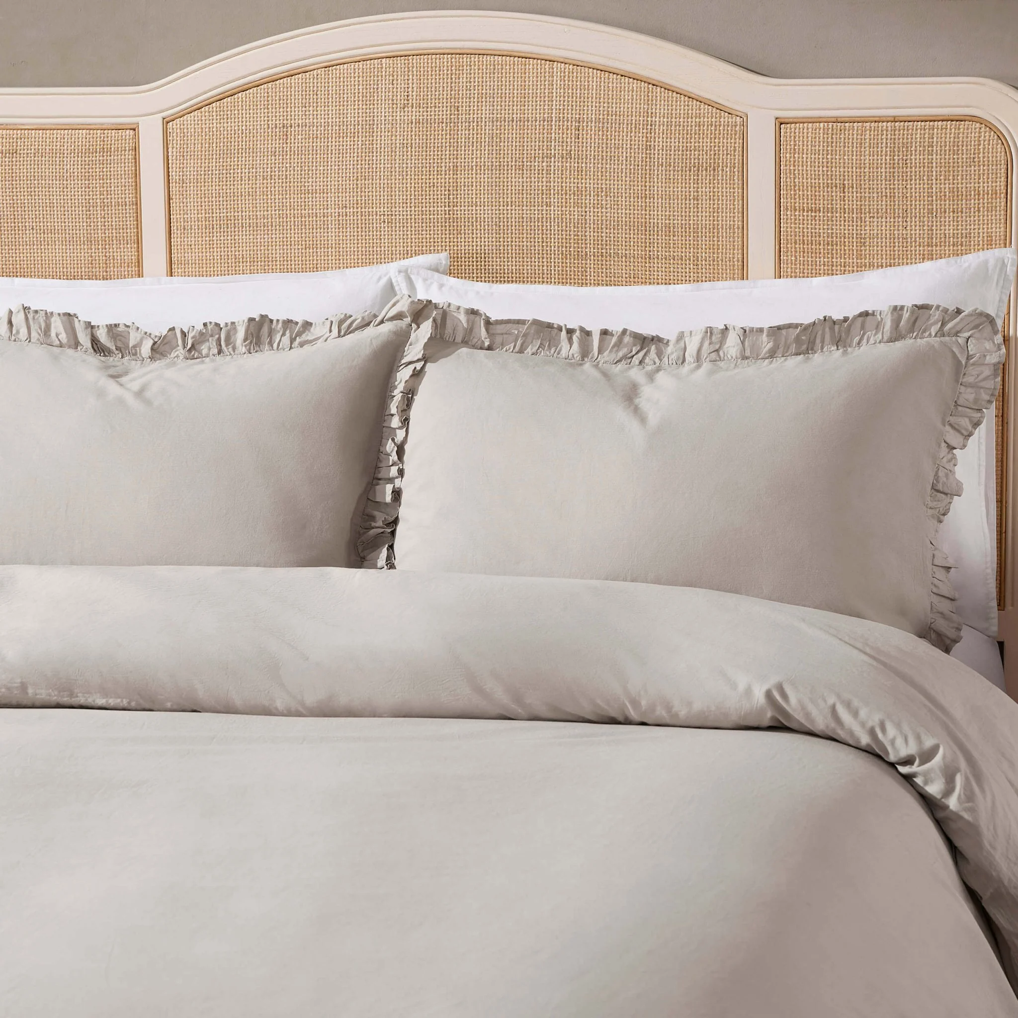 Marion Ruffle Edge Square Pillowcase - Washed Cotton  - Sand - Image 2