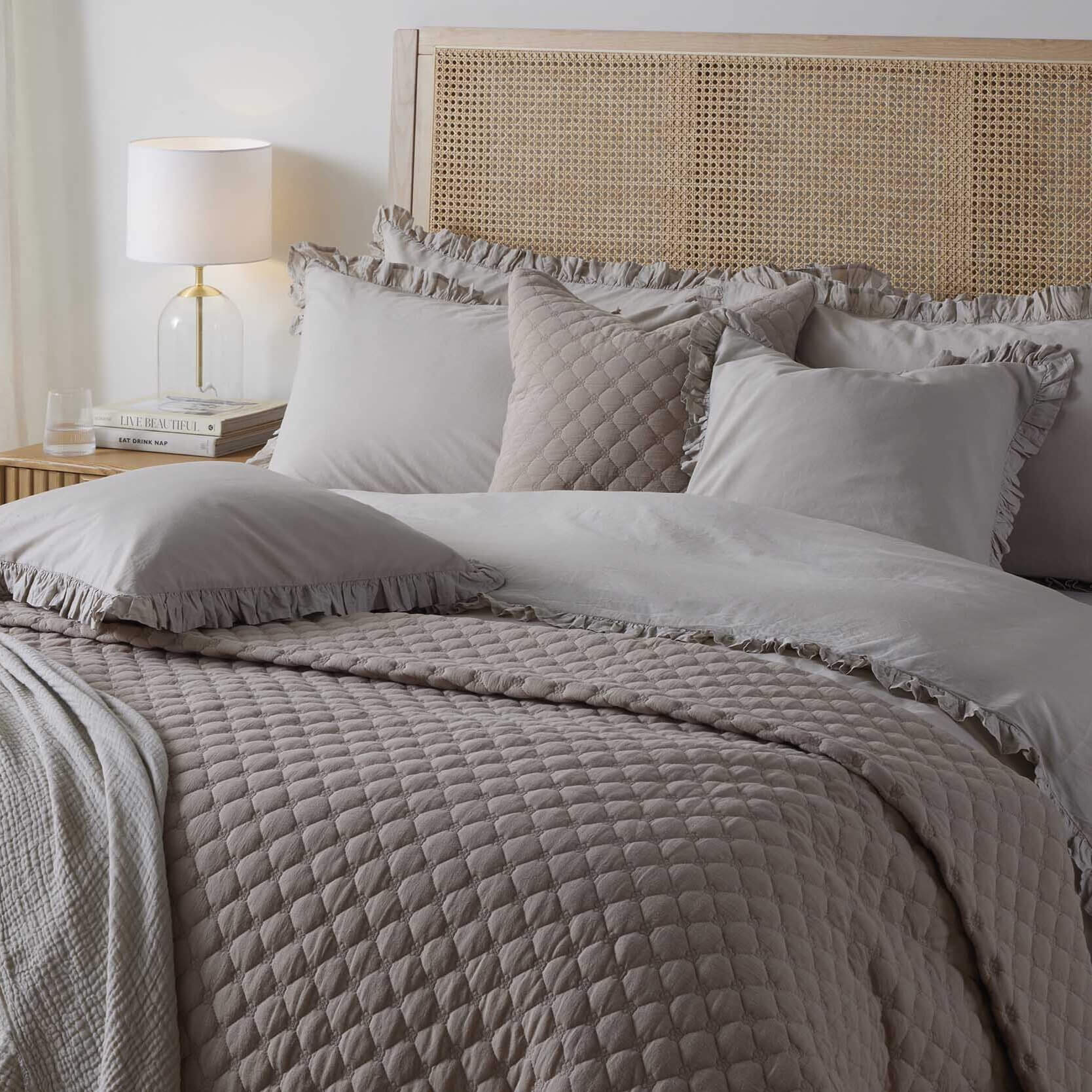Marion Ruffle Edge Square Pillowcase - Washed Cotton  - Sand - Image 4
