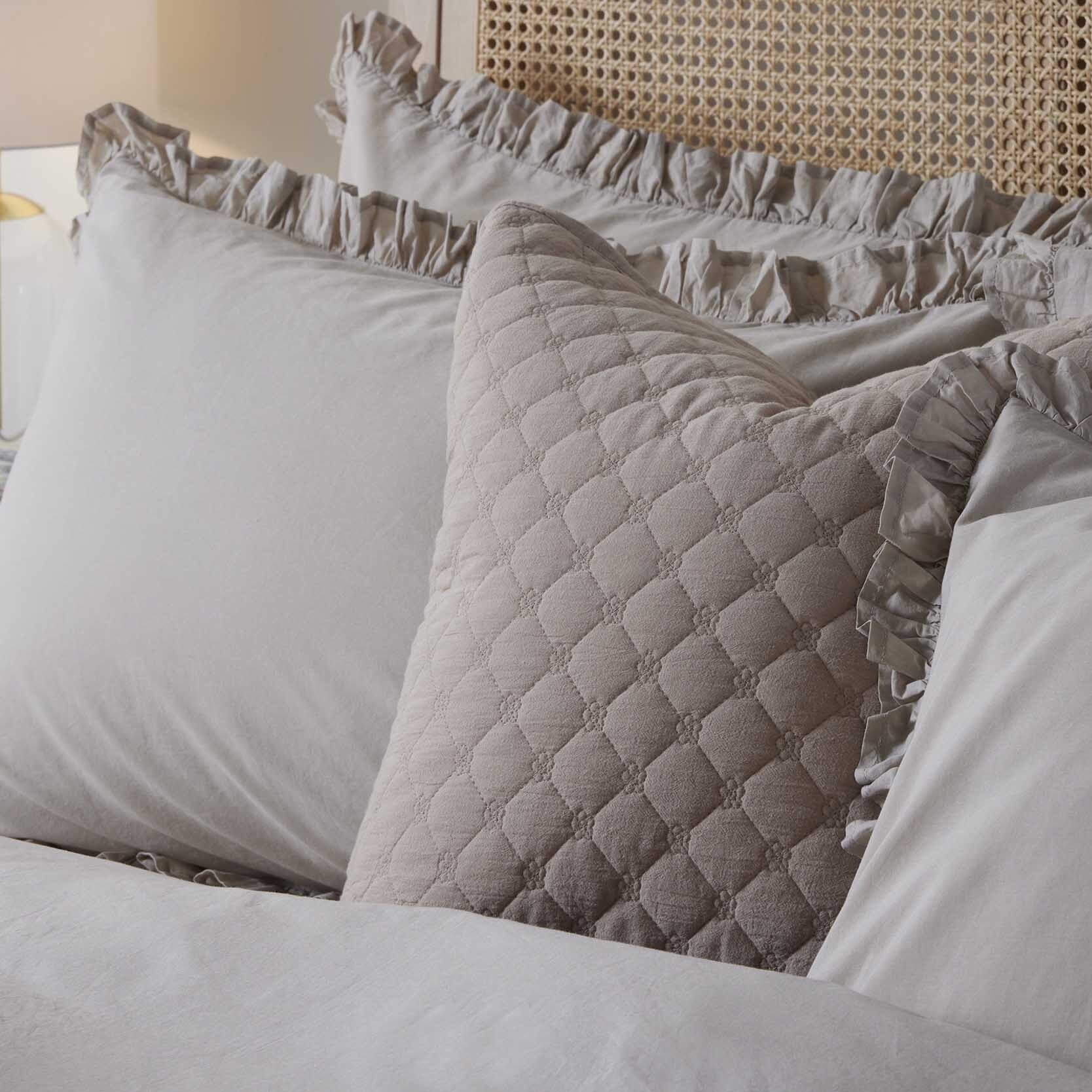 Marion Ruffle Edge Square Pillowcase - Washed Cotton  - Sand - Image 5