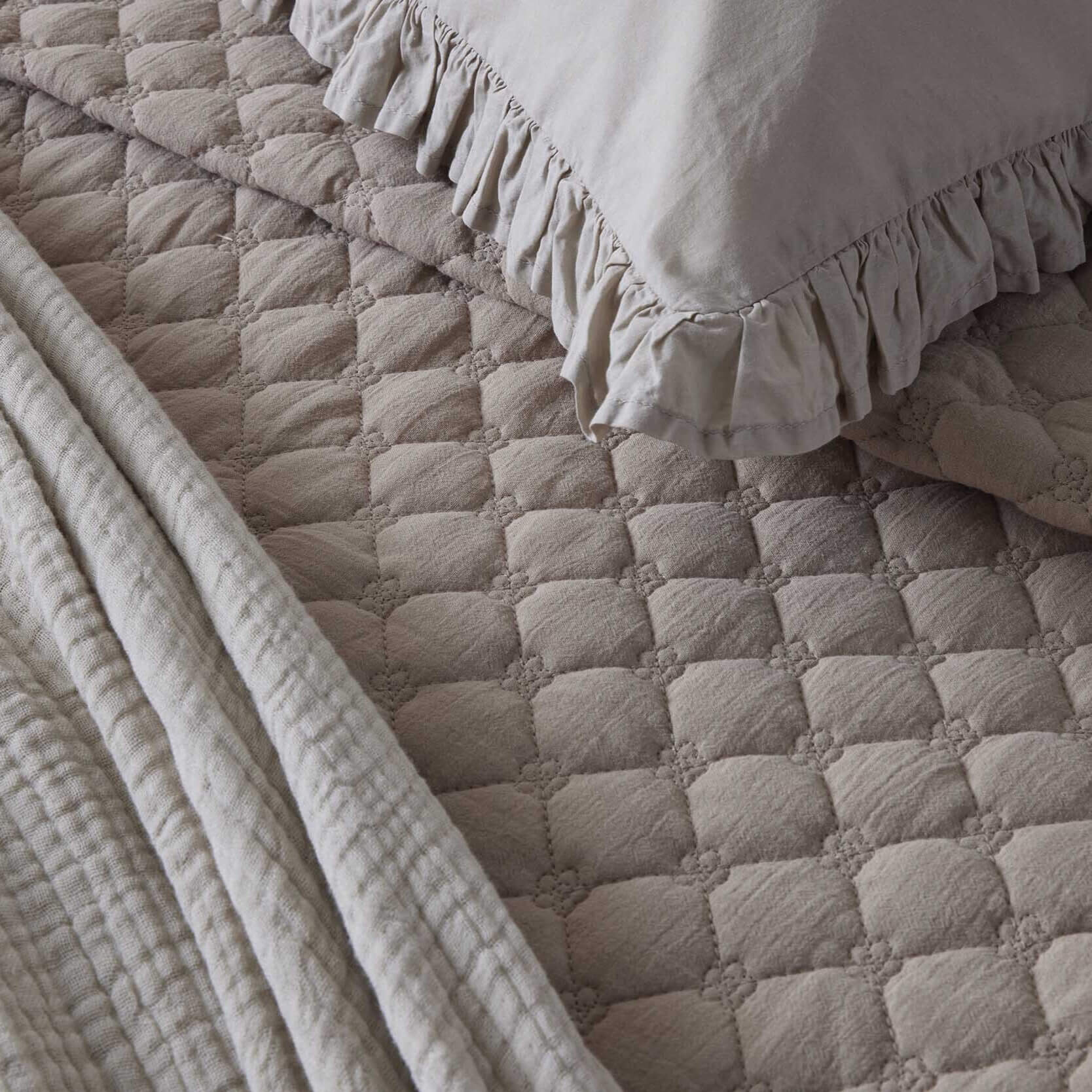 Marion Ruffle Edge Square Pillowcase - Washed Cotton  - Sand - Image 6