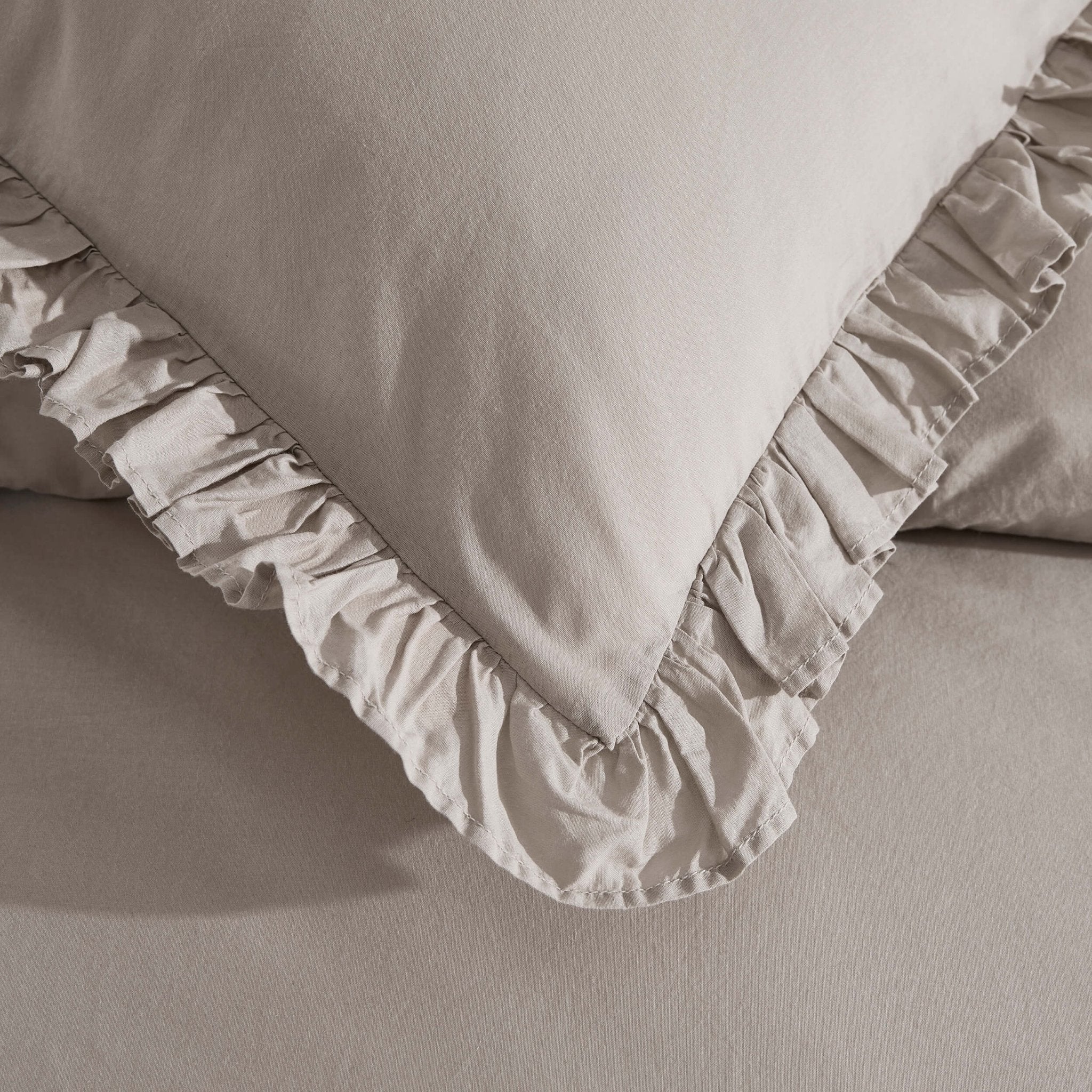Marion Ruffle Edge Square Pillowcase - Washed Cotton  - Sand - Image 7