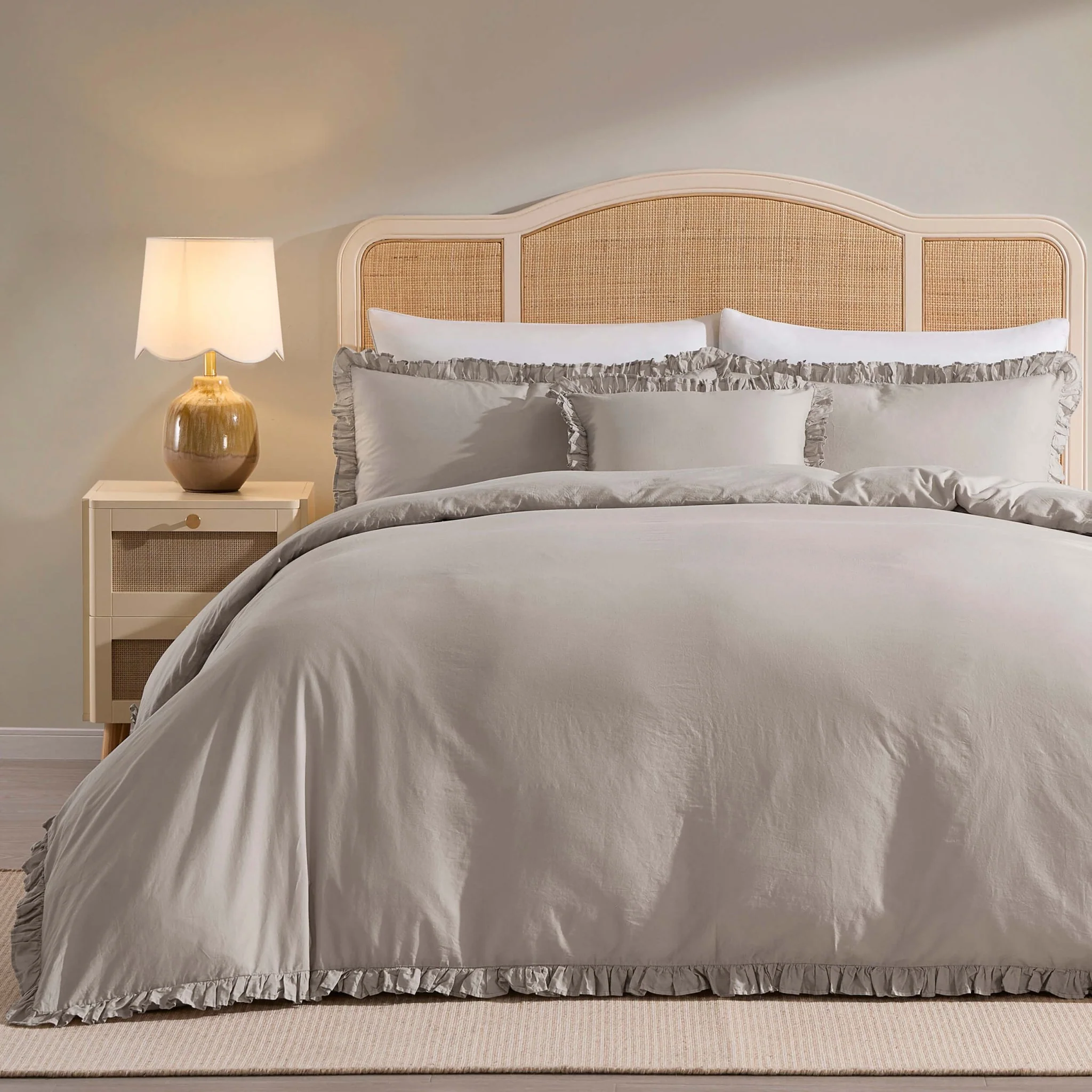Marion Ruffle Edge Square Pillowcase - Washed Cotton  - Sand - Image 8