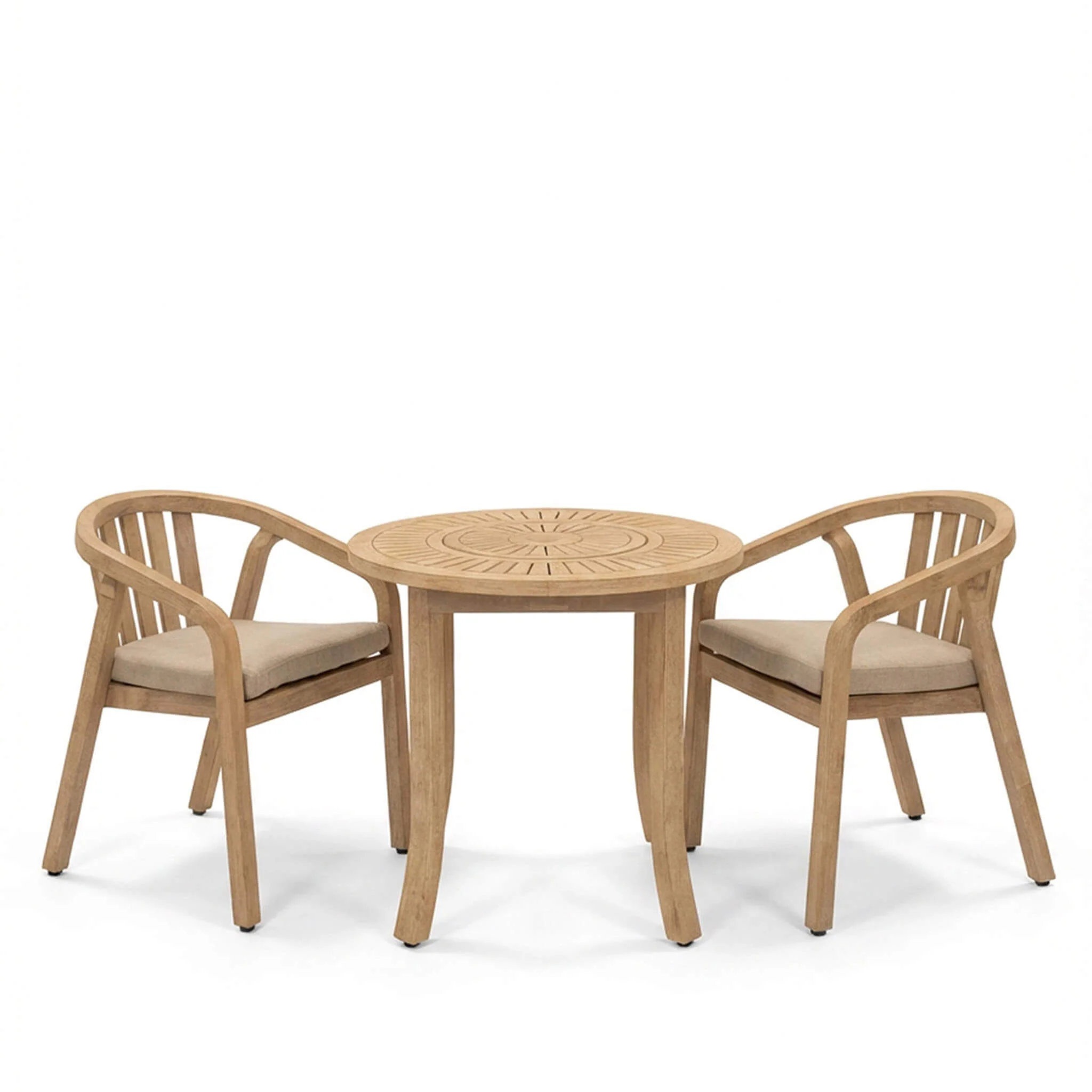 Maris Outdoor 2 Seater Round Bistro Dining Table and Chairs - Natural - Image 5