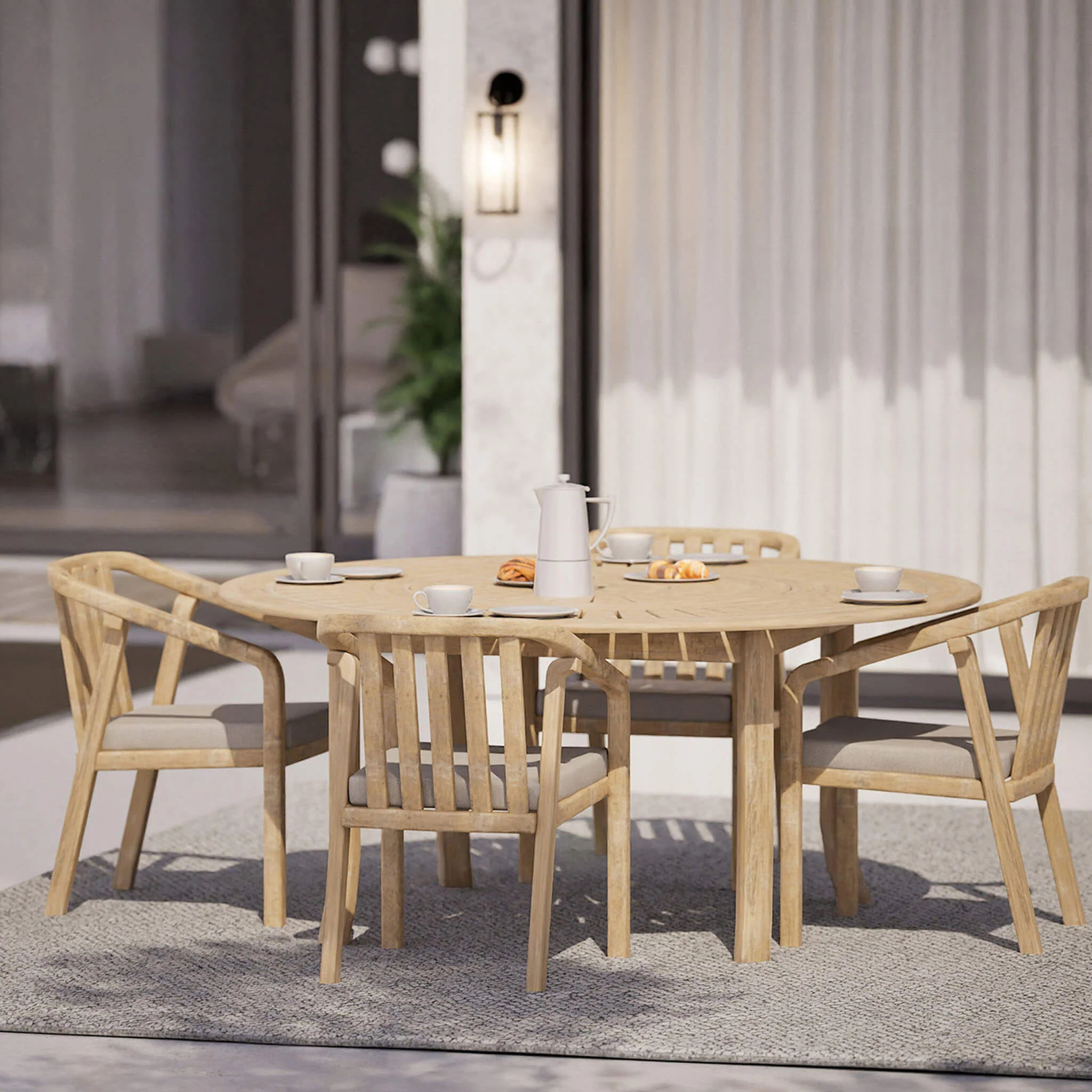 Maris Outdoor 4 Seater Round Dining Table Set - Natural