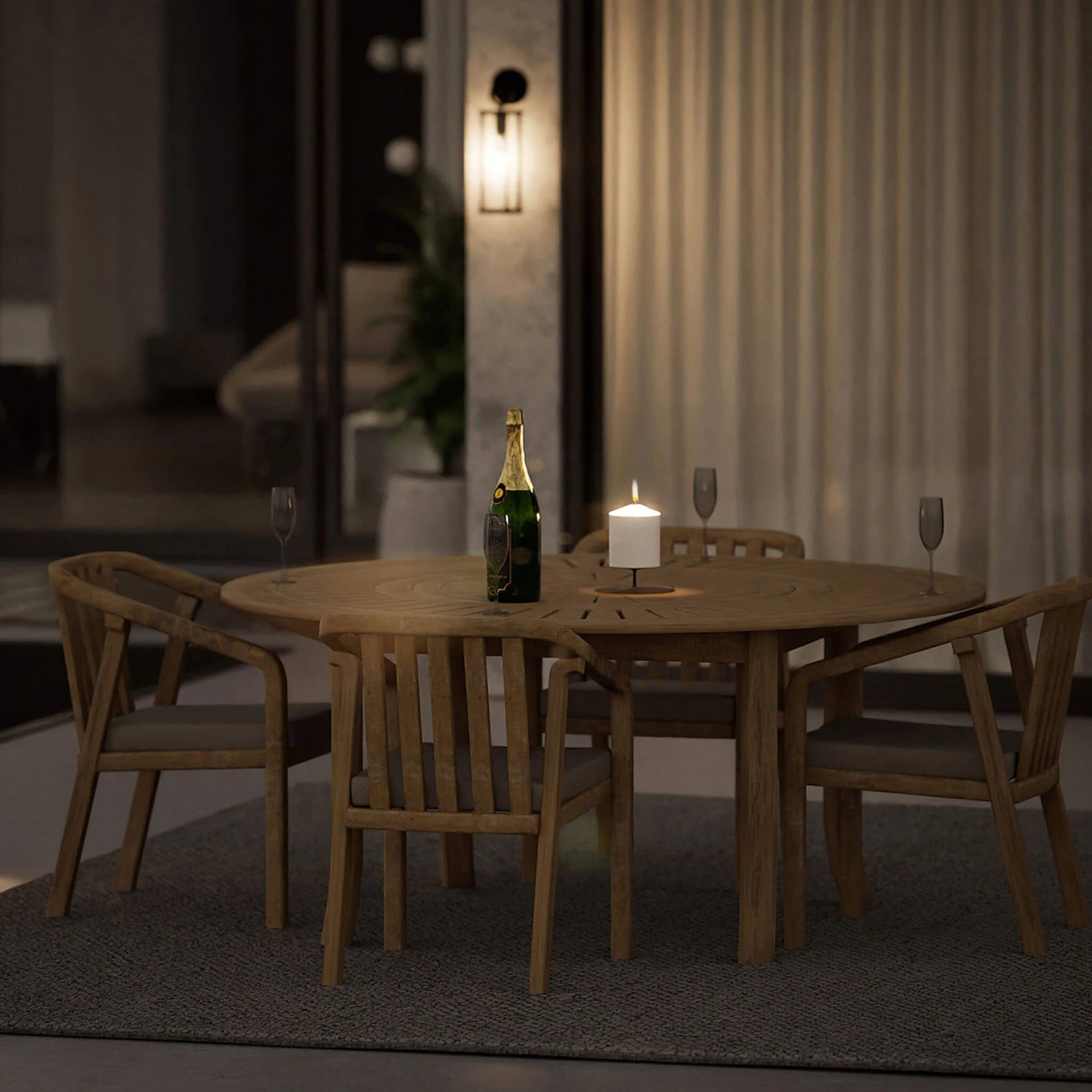 Maris Outdoor 4 Seater Round Dining Table Set - Natural - Image 2