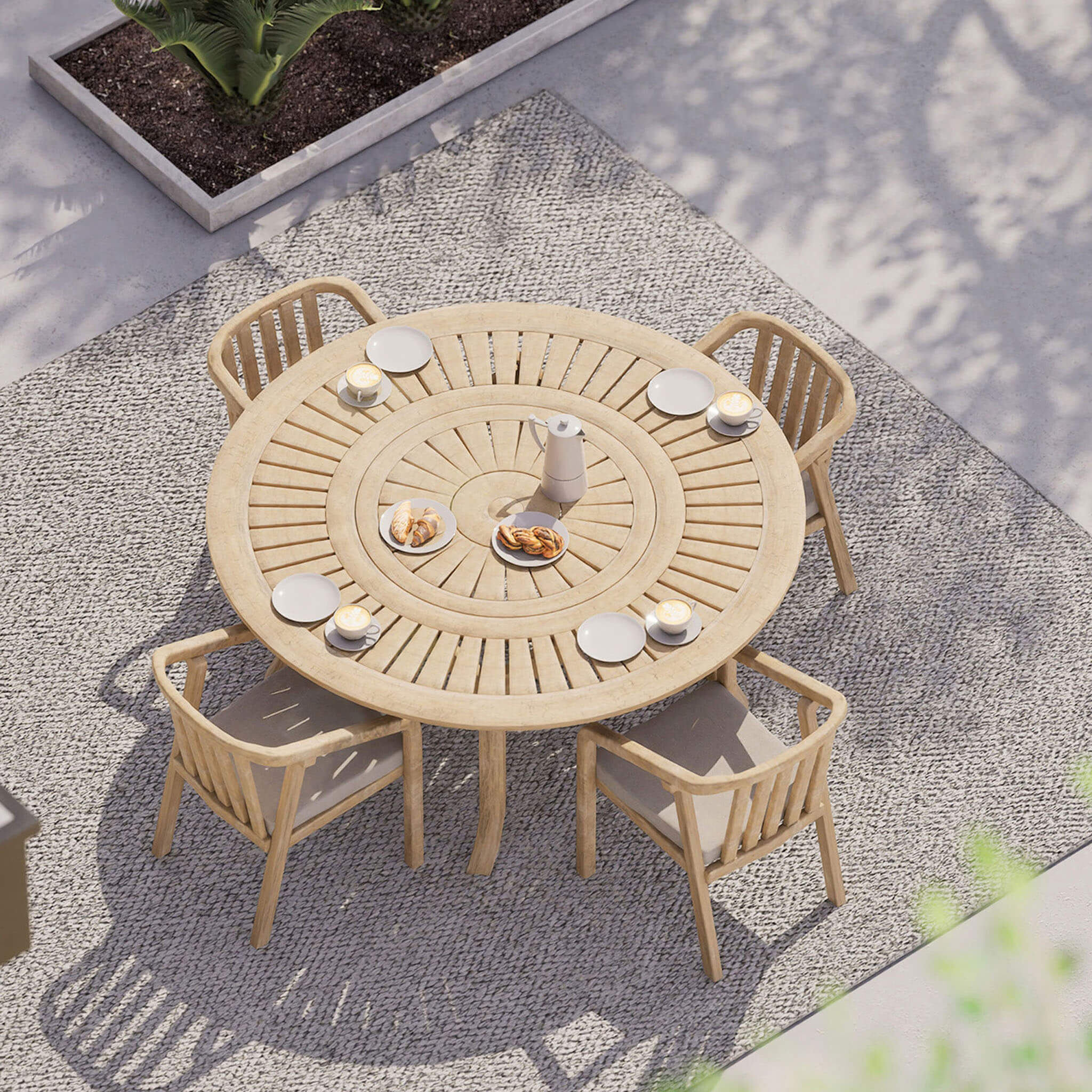 Maris Outdoor 4 Seater Round Dining Table Set - Natural - Image 3
