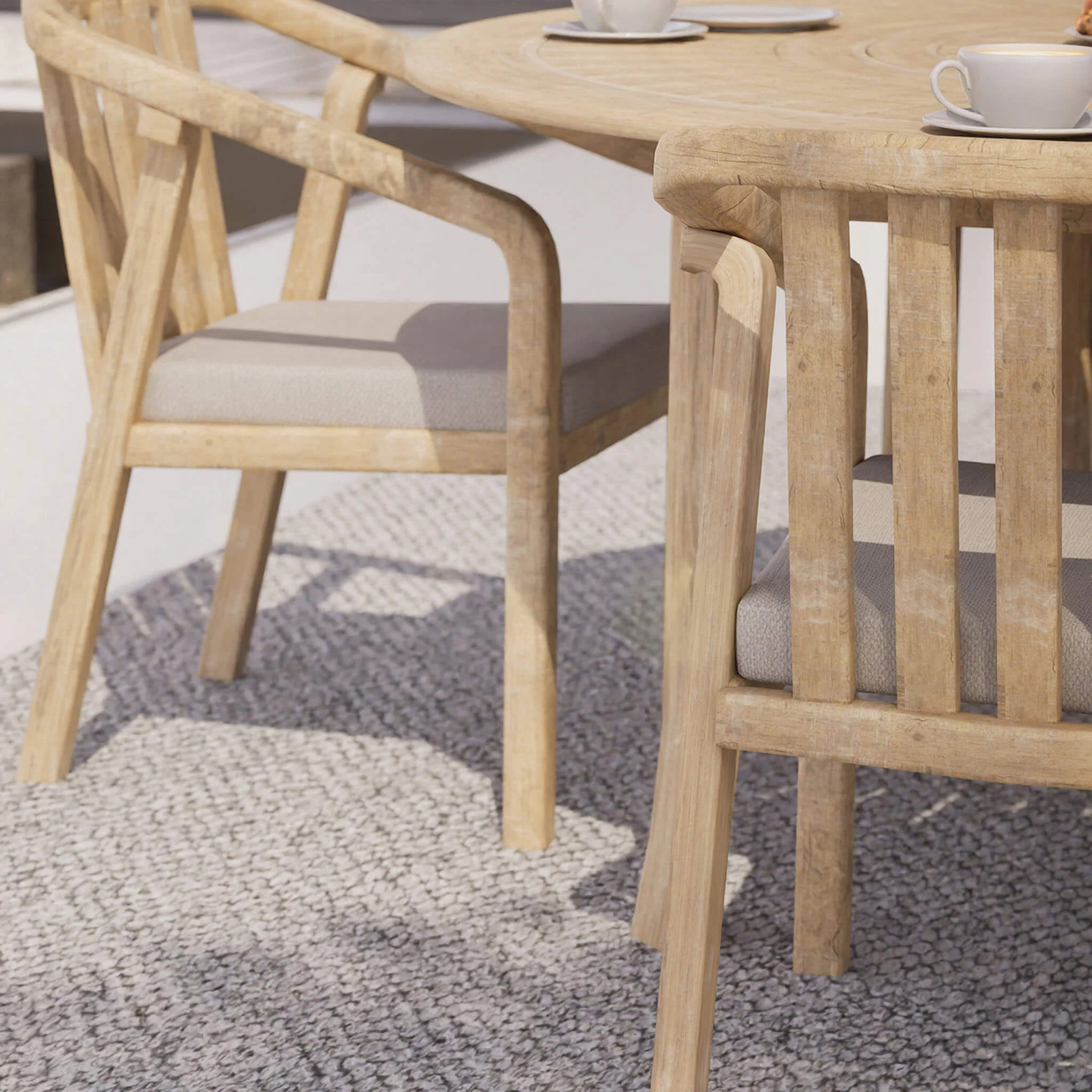Maris Outdoor 4 Seater Round Dining Table Set - Natural - Image 4