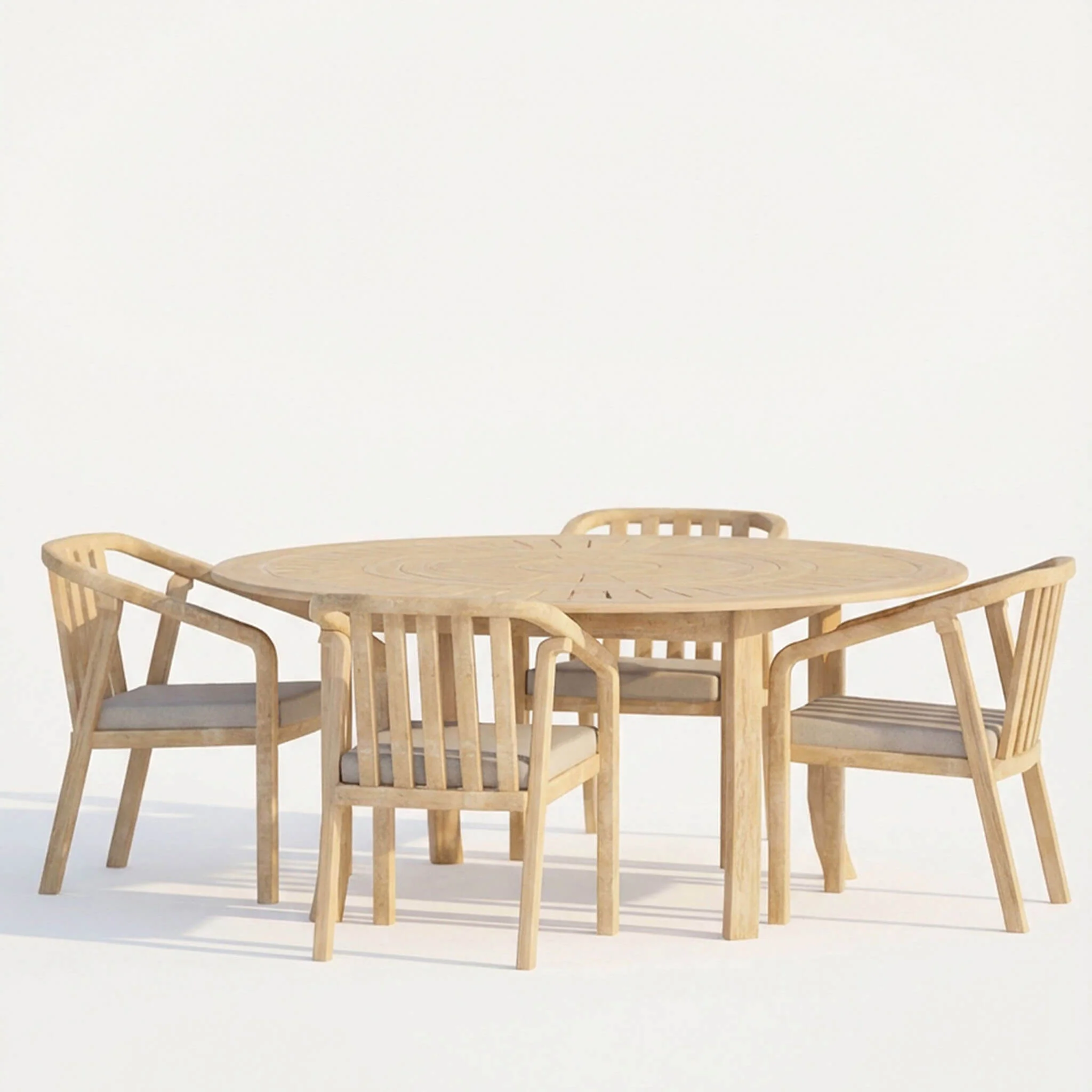 Maris Outdoor 4 Seater Round Dining Table Set - Natural - Image 5