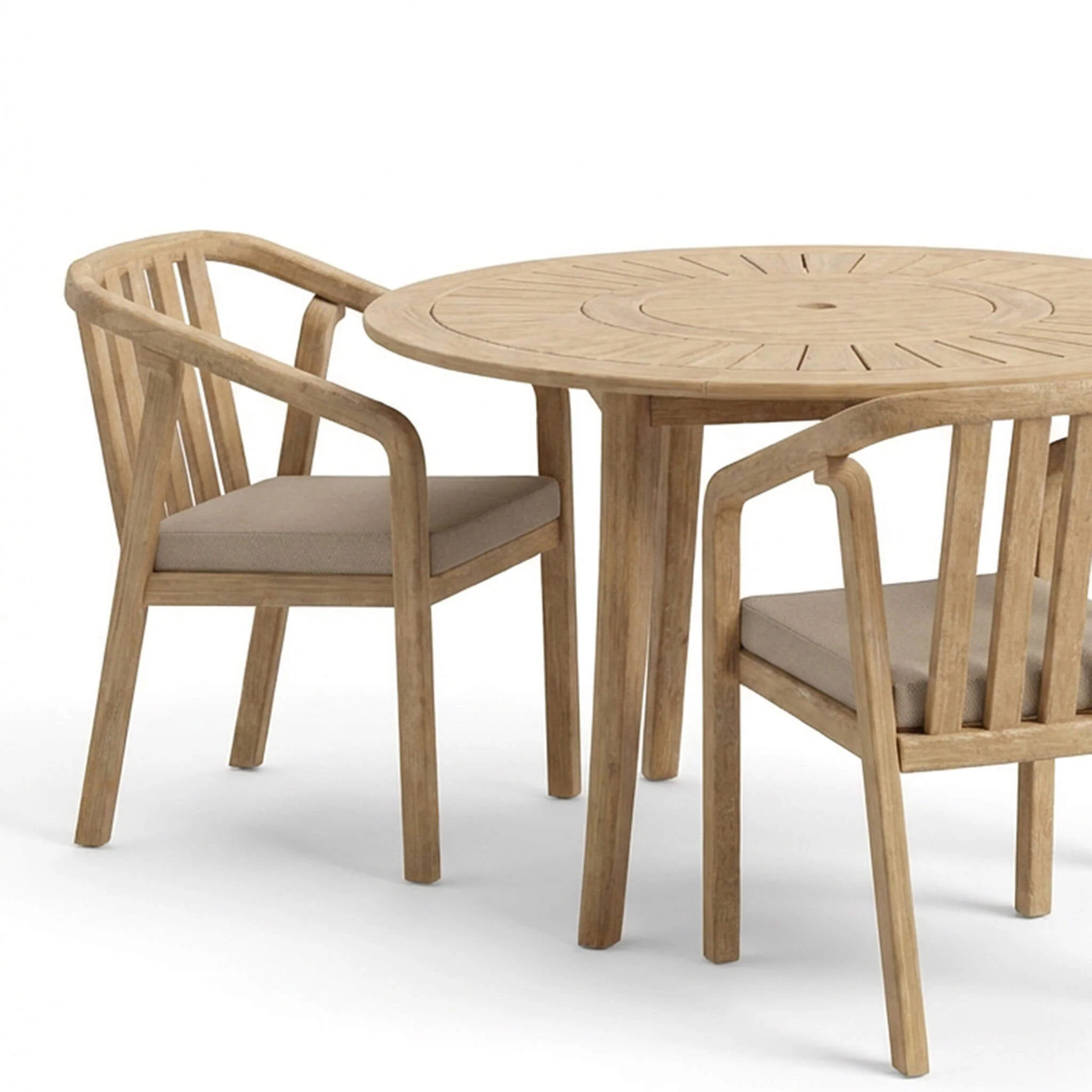 Maris Outdoor 4 Seater Round Dining Table Set - Natural - Image 8