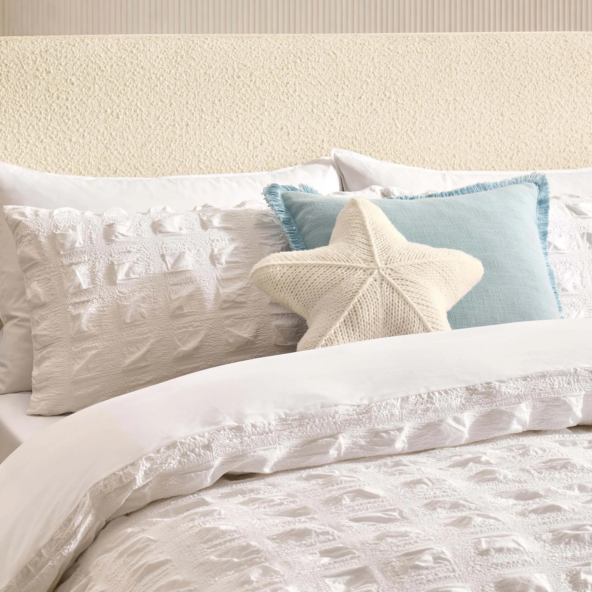Marissa 100% Cotton Seersucker Check Duvet Cover & Pillowcase Set - White - Image 3