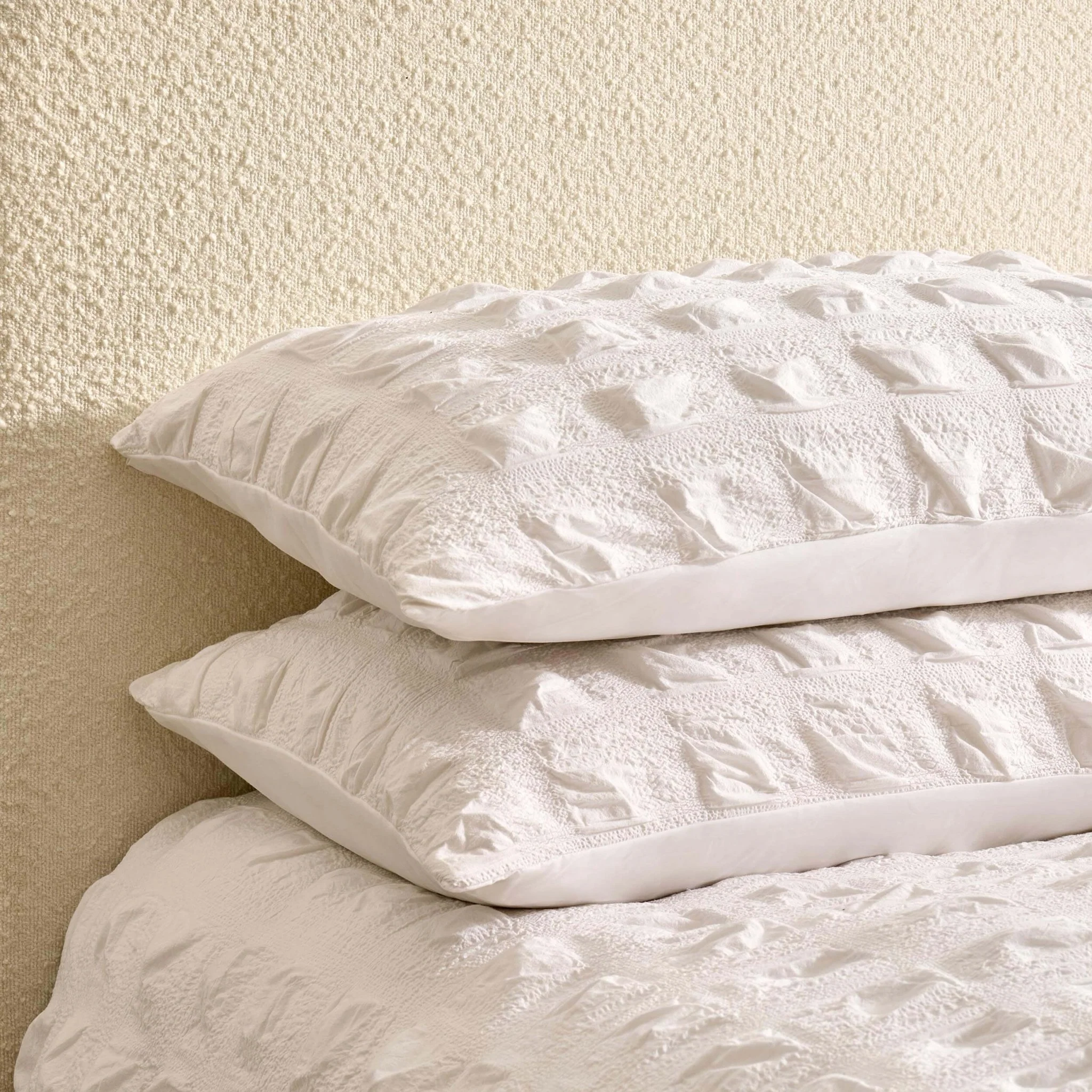 Marissa 100% Cotton Seersucker Check Duvet Cover & Pillowcase Set - White - Image 6