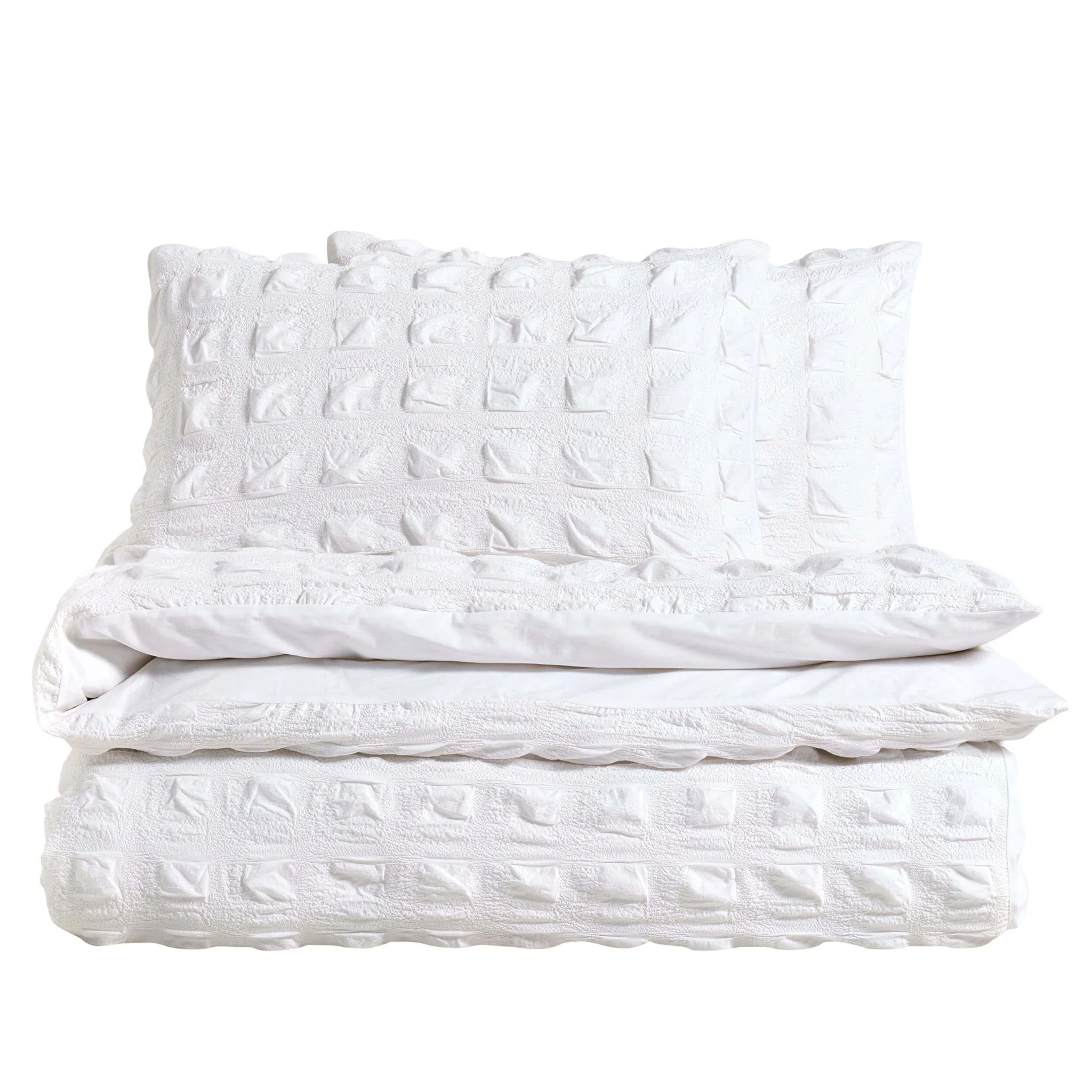 Marissa 100% Cotton Seersucker Check Duvet Cover & Pillowcase Set - White - Image 8