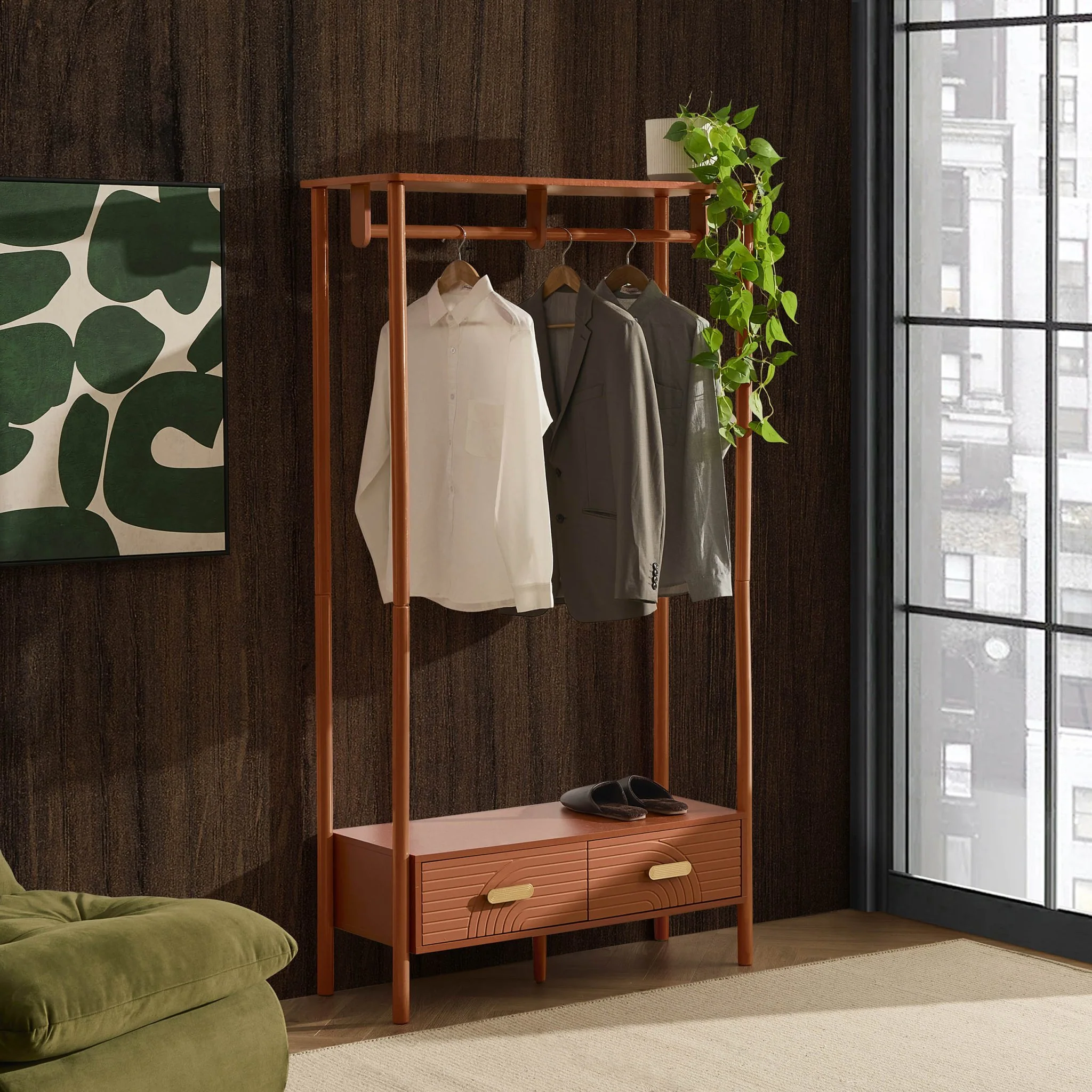 Marnie Clothes Rail With Drawers - Burnt Orange
