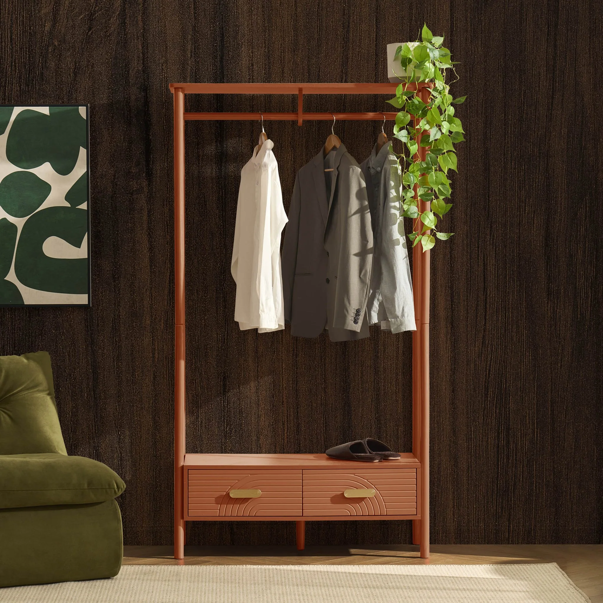 Marnie Clothes Rail With Drawers - Burnt Orange - Image 2