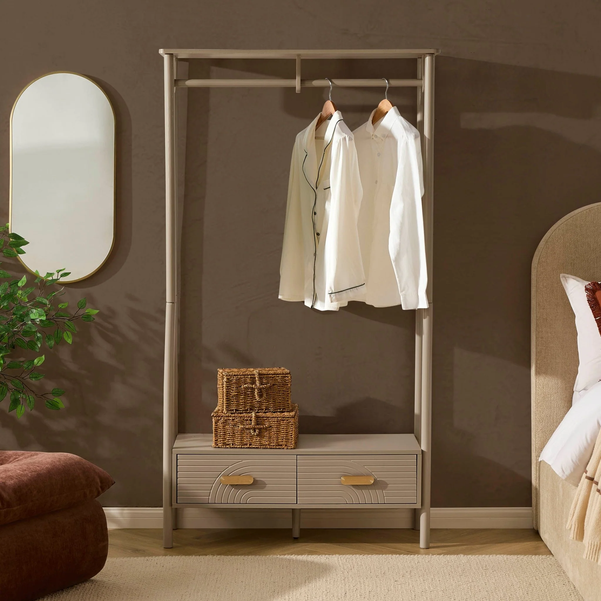 Marnie Clothes Rail With Drawers - Taupe
