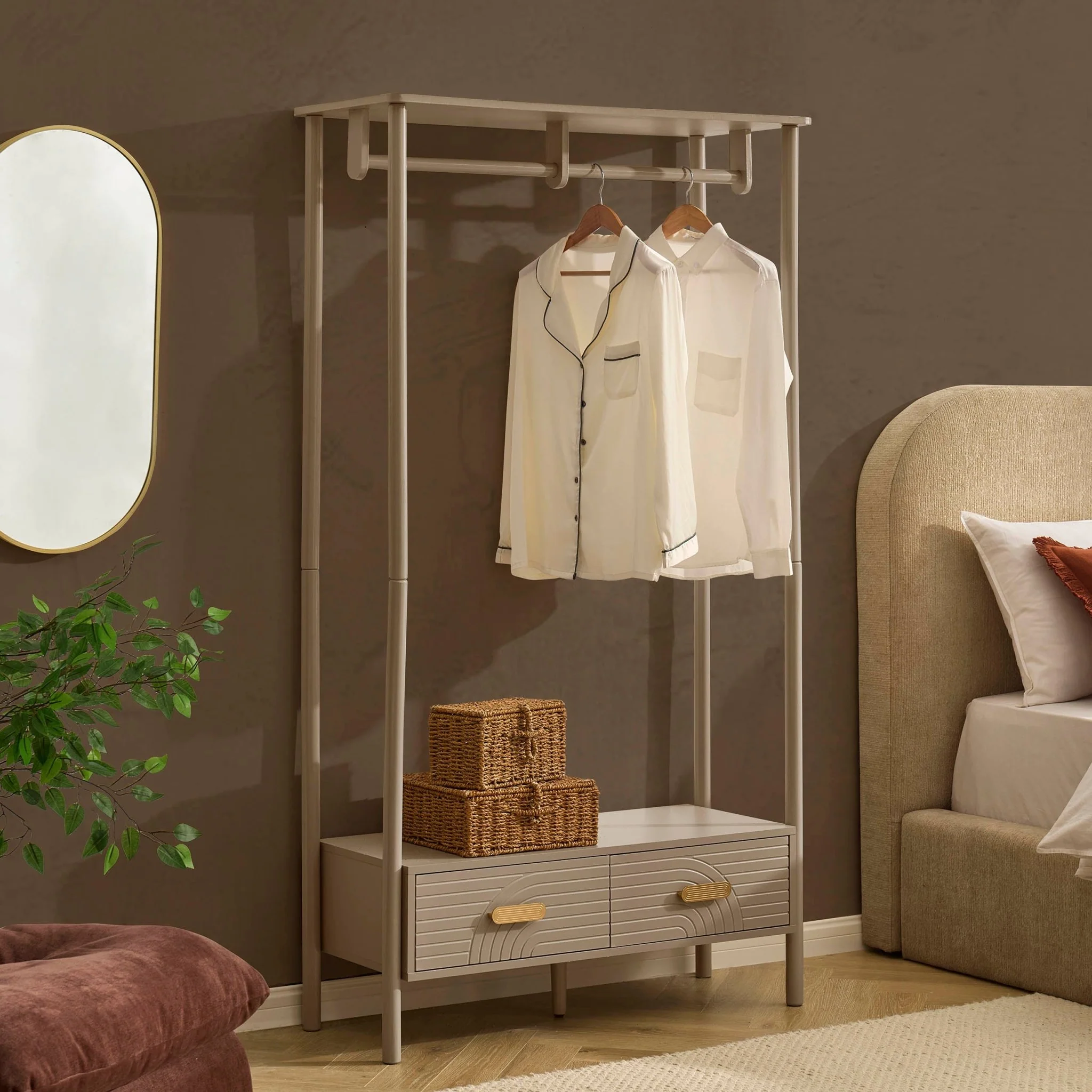 Marnie Clothes Rail With Drawers - Taupe - Image 2