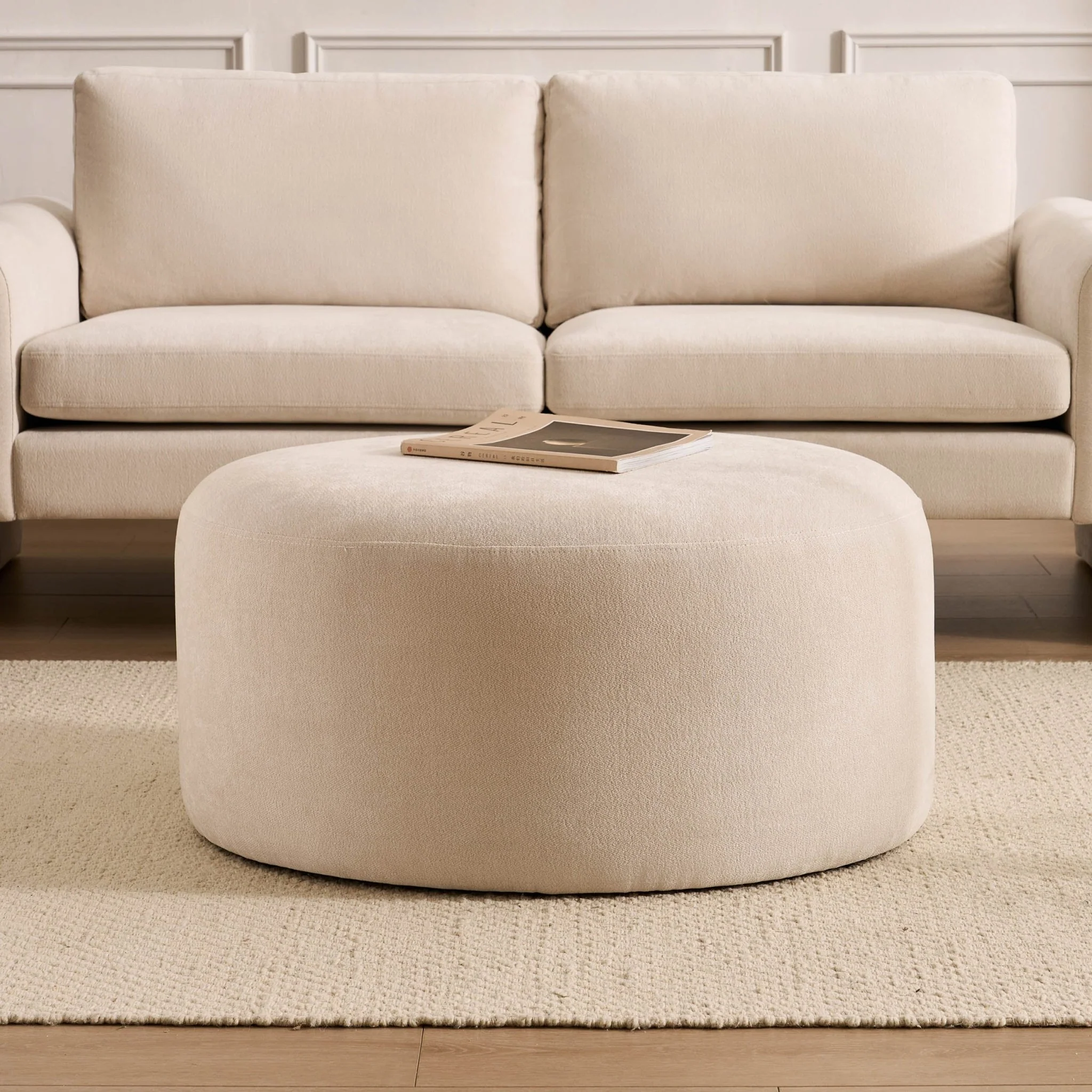 Marseille Pouffe - Chenille Ivory