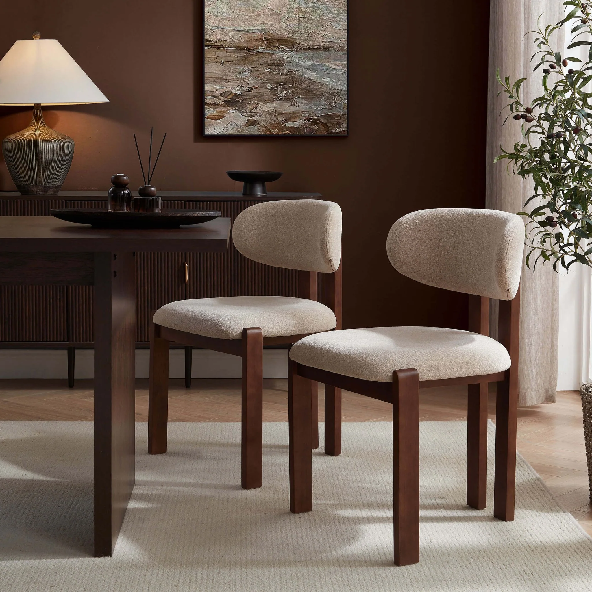 Matty Set of 2 Dining Chairs - Chenille Oatmeal - Image 2