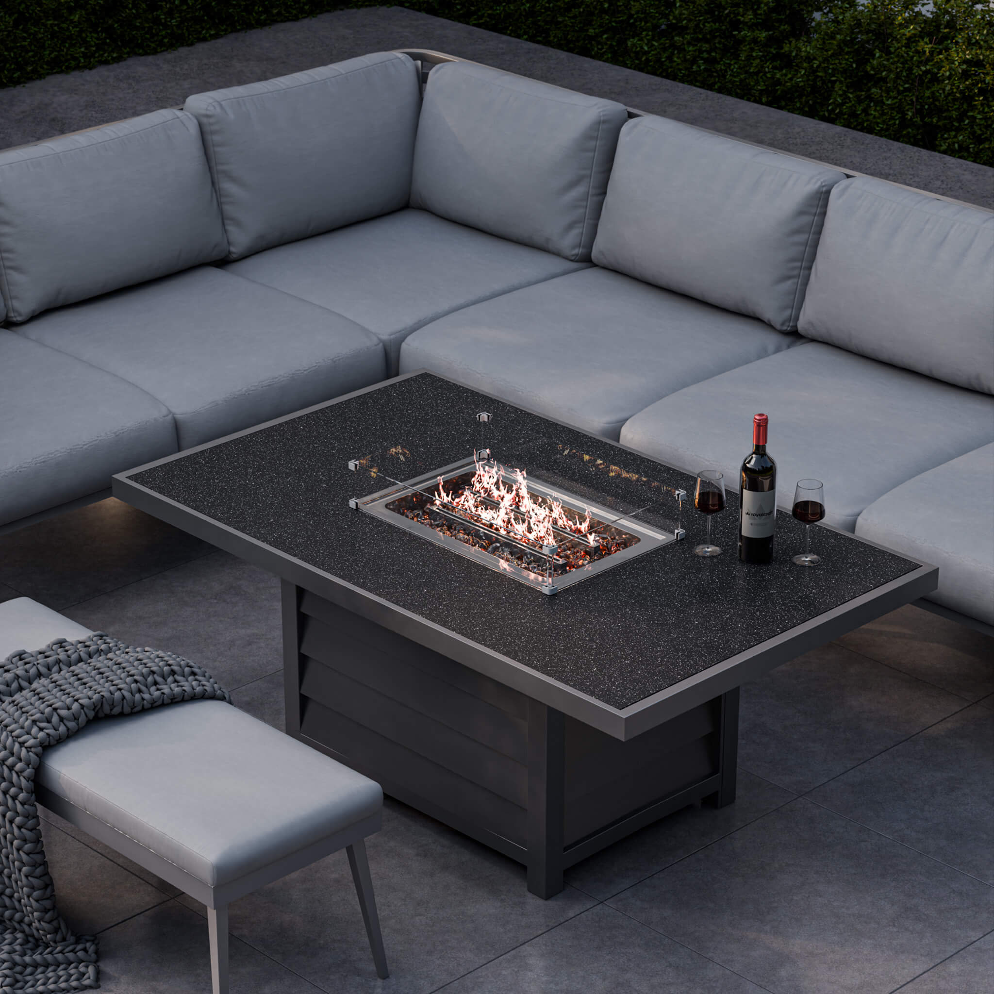 Mayfair Outdoor 8 Seater Corner Lounge Set with Fire Pit and Bench - Grey - Image 2