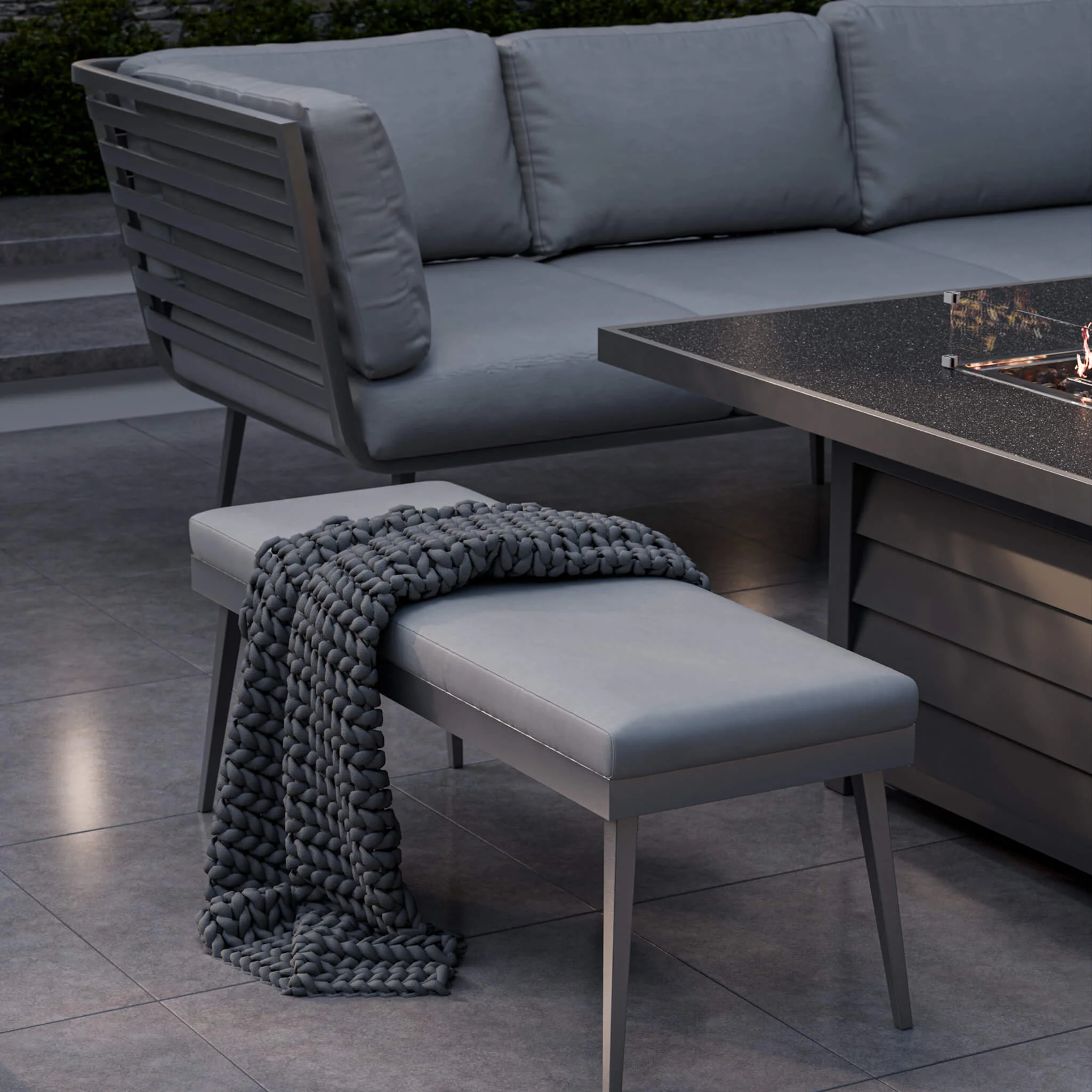 Mayfair Outdoor 8 Seater Corner Lounge Set with Fire Pit and Bench - Grey - Image 5
