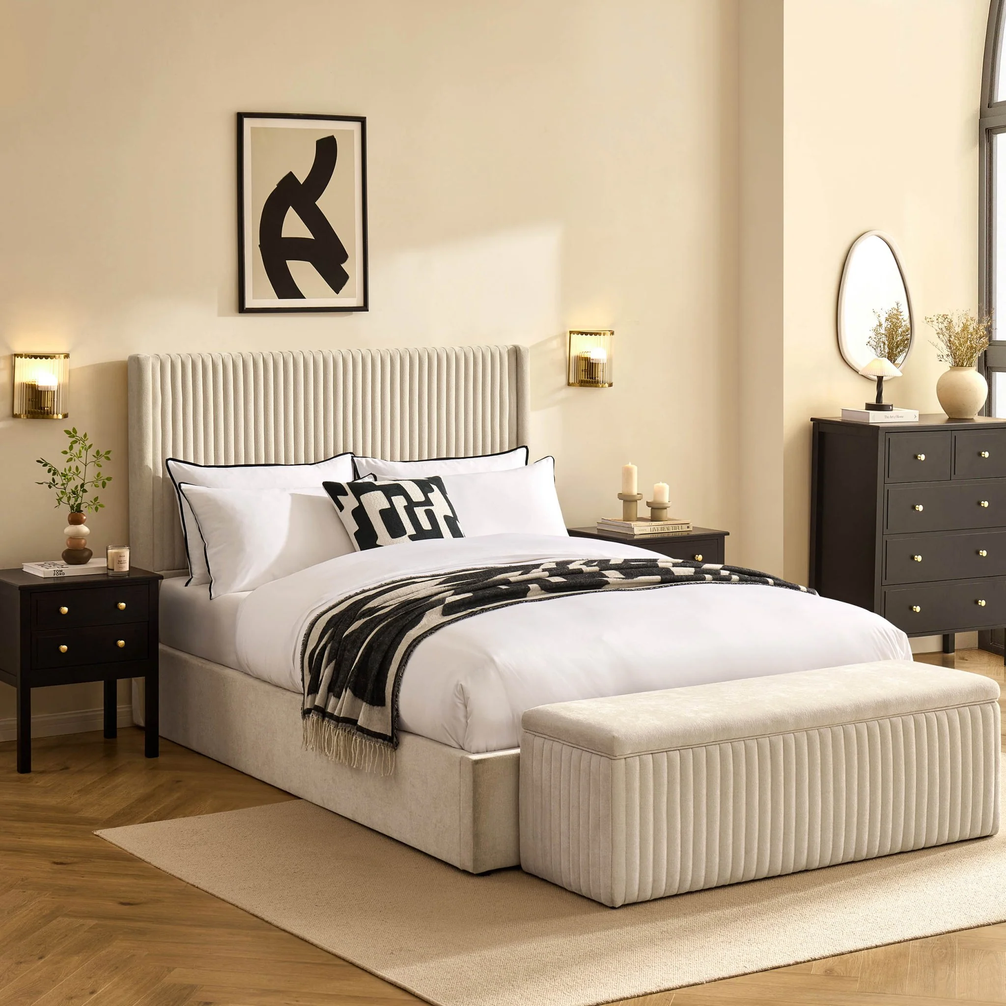 Melrose Ottoman Storage Bed - Chenille Ivory