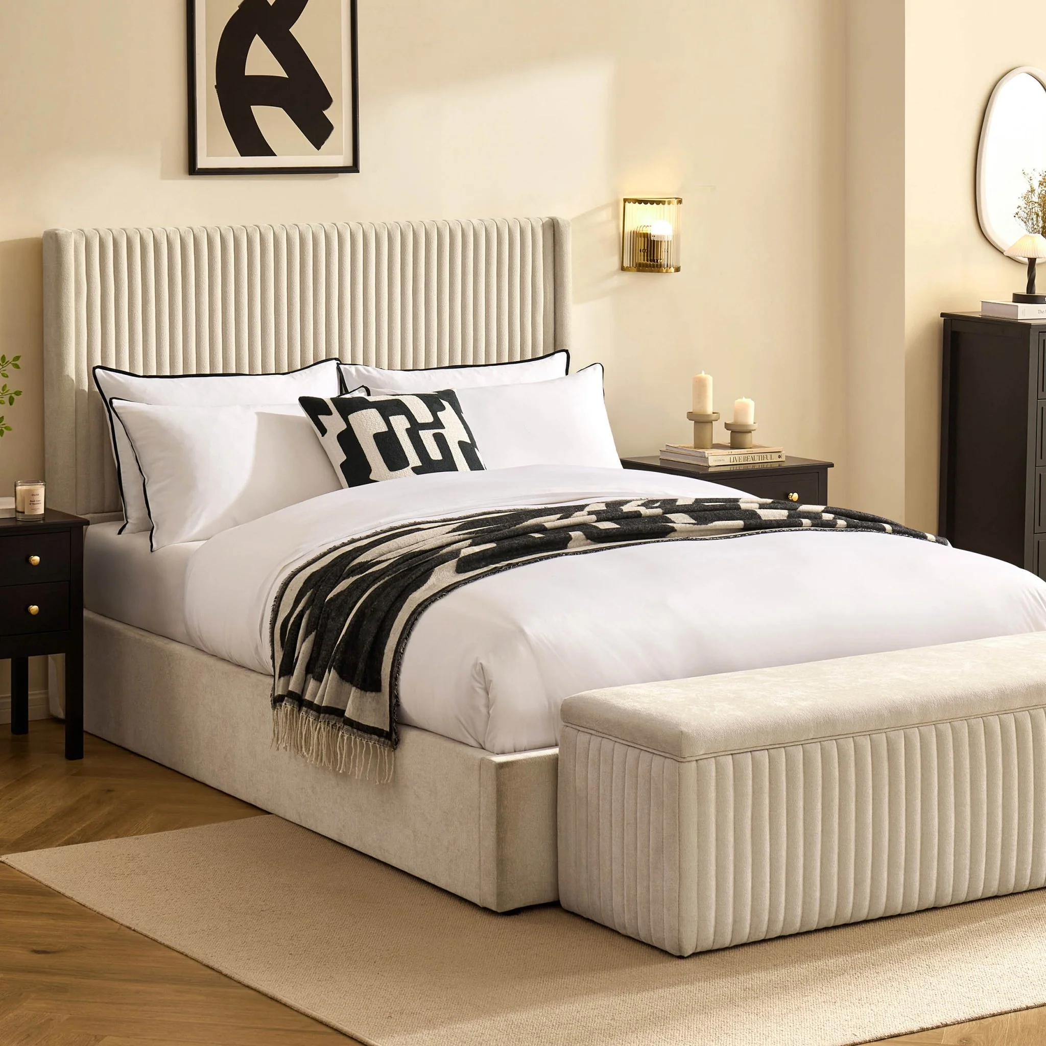 Melrose Ottoman Storage Bed - Chenille Ivory - Image 2