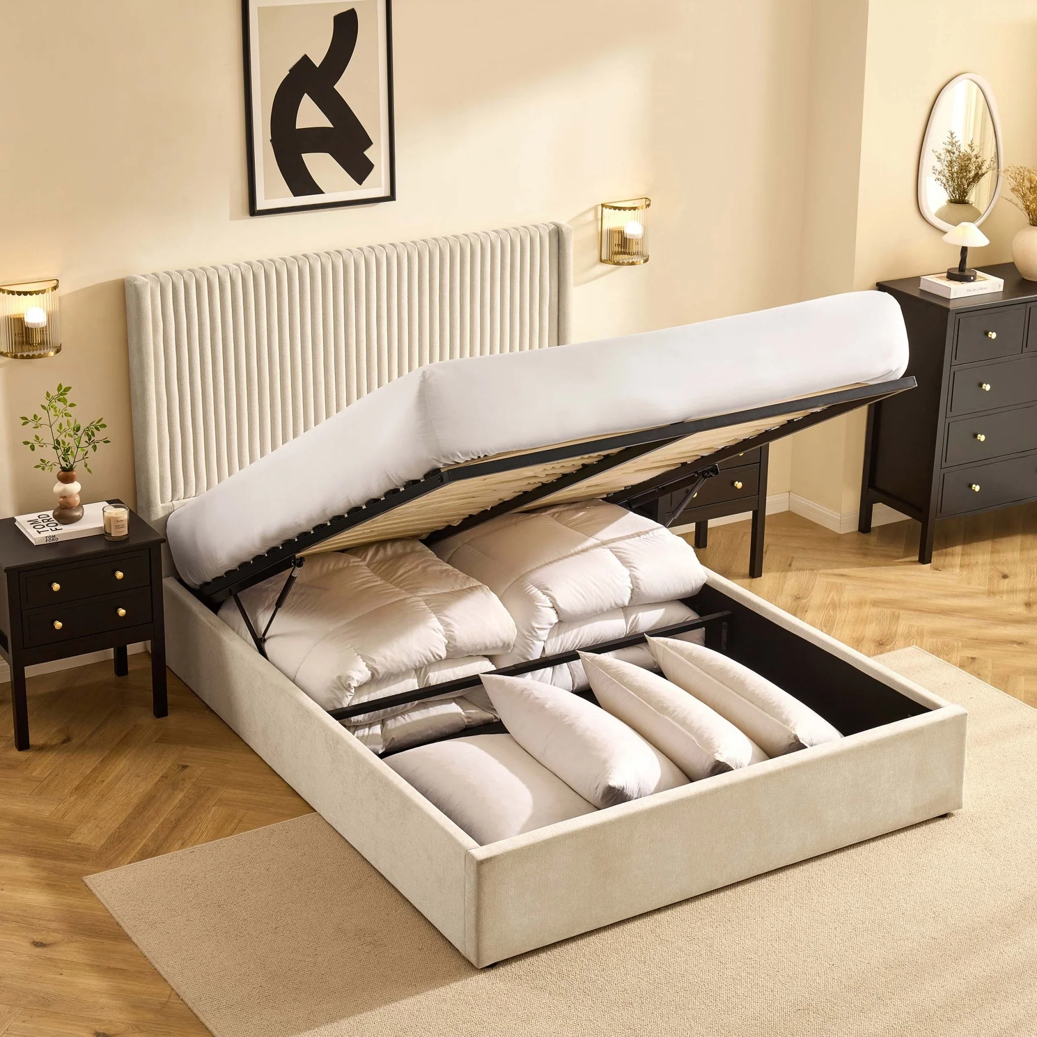 Melrose Ottoman Storage Bed - Chenille Ivory - Image 3