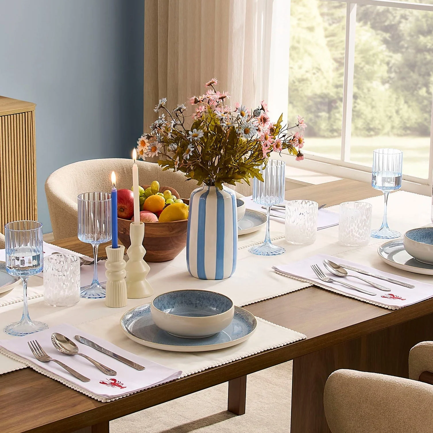 Meya Stripe Vase - Blue - Image 3