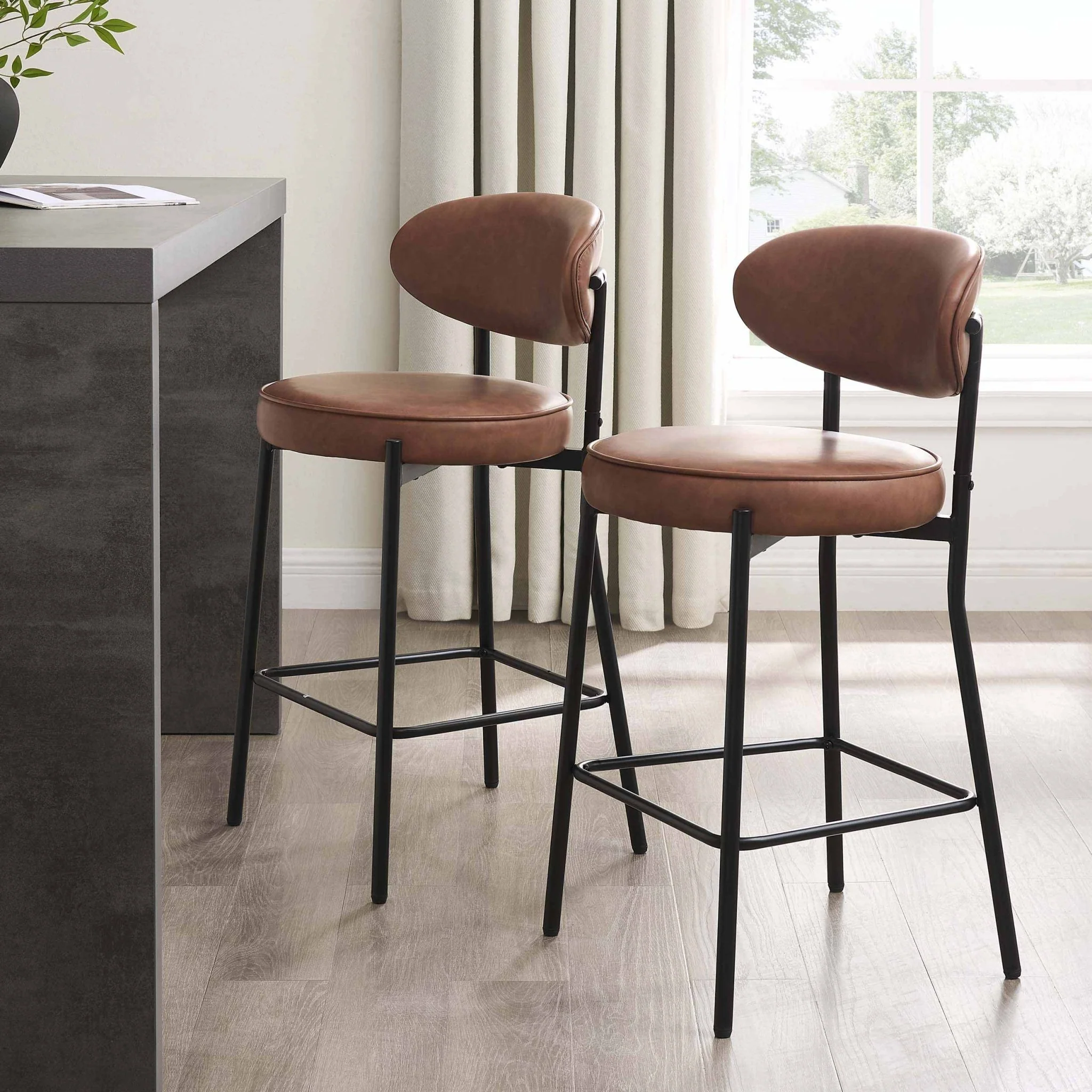 Mia Set of 2 Barstool - Faux Leather Tan