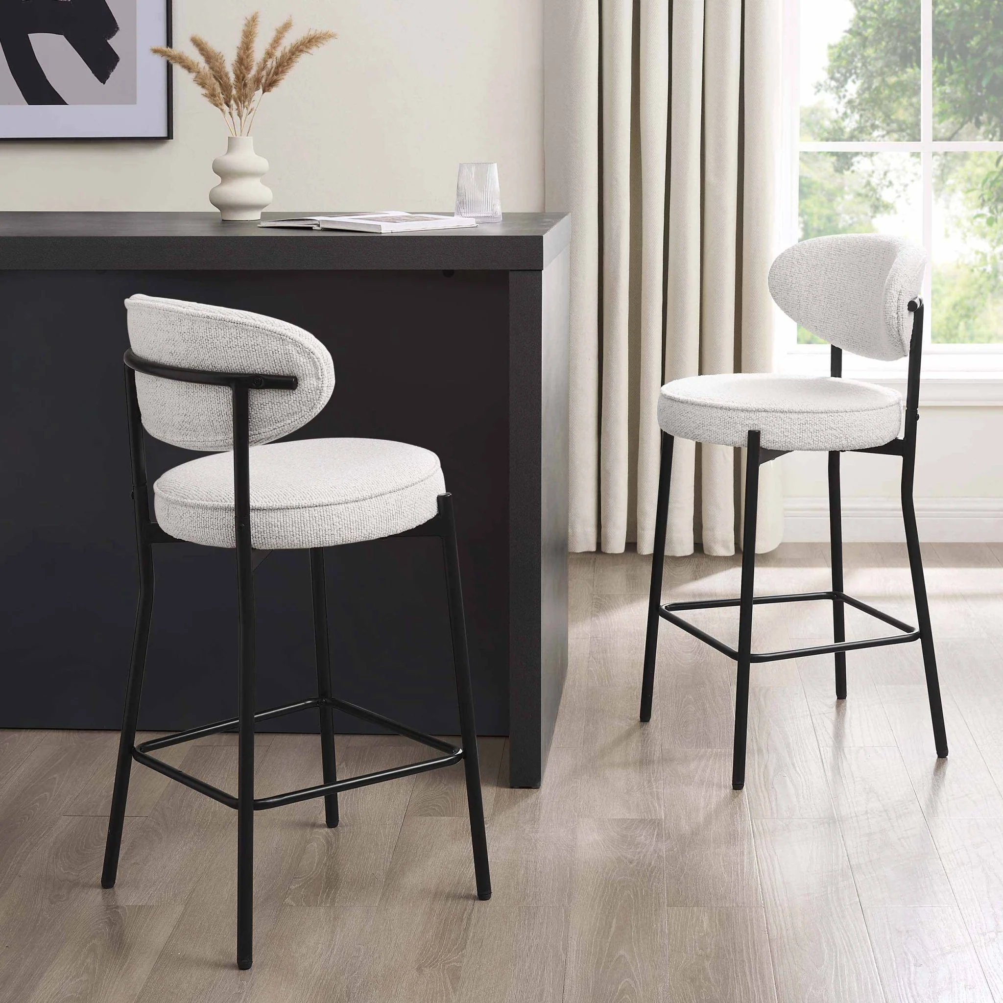 Mia Set of 2 Barstool - Ivory Boucle