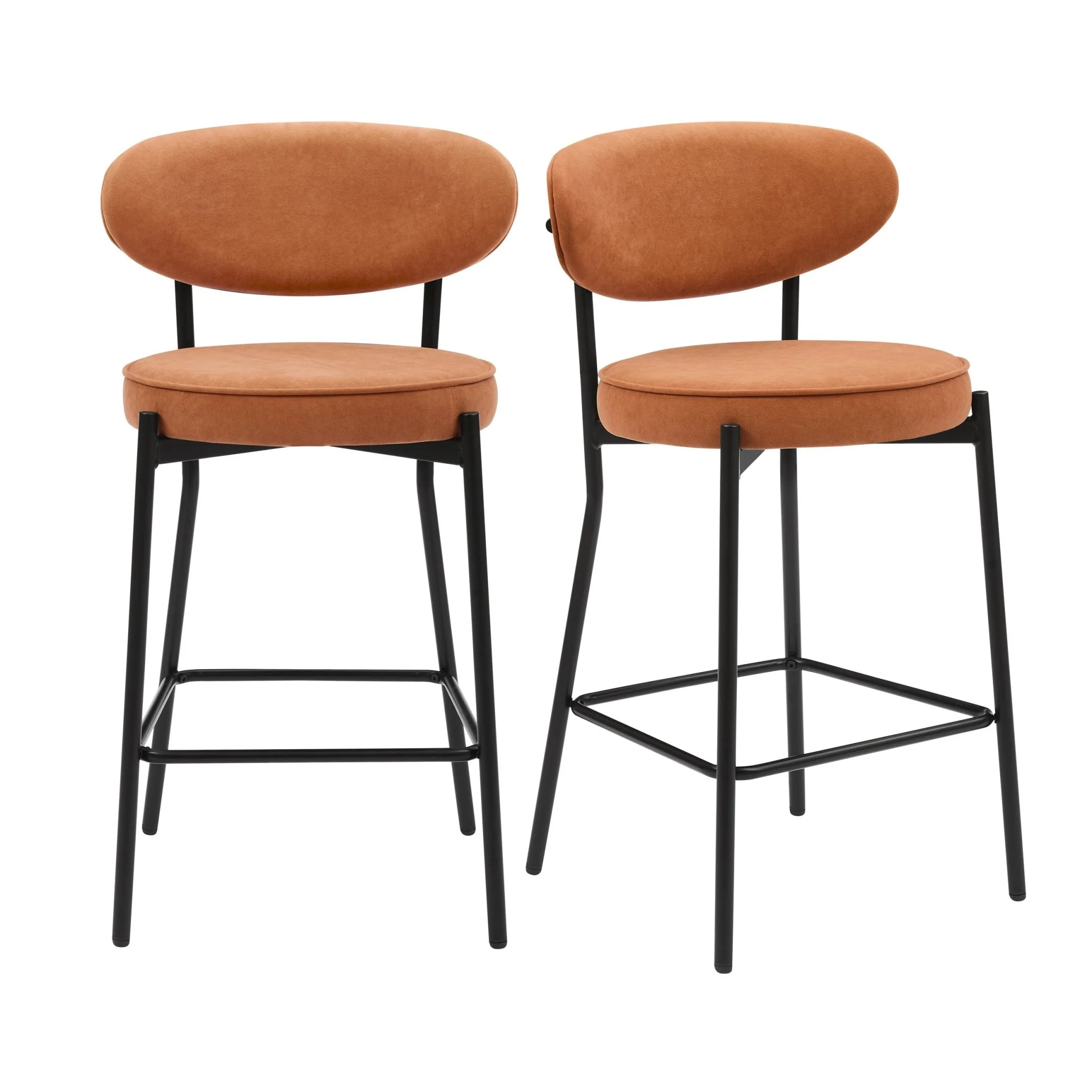 Mia Set of 2 Barstool - Matte Velvet - Burnt Orange - Image 2