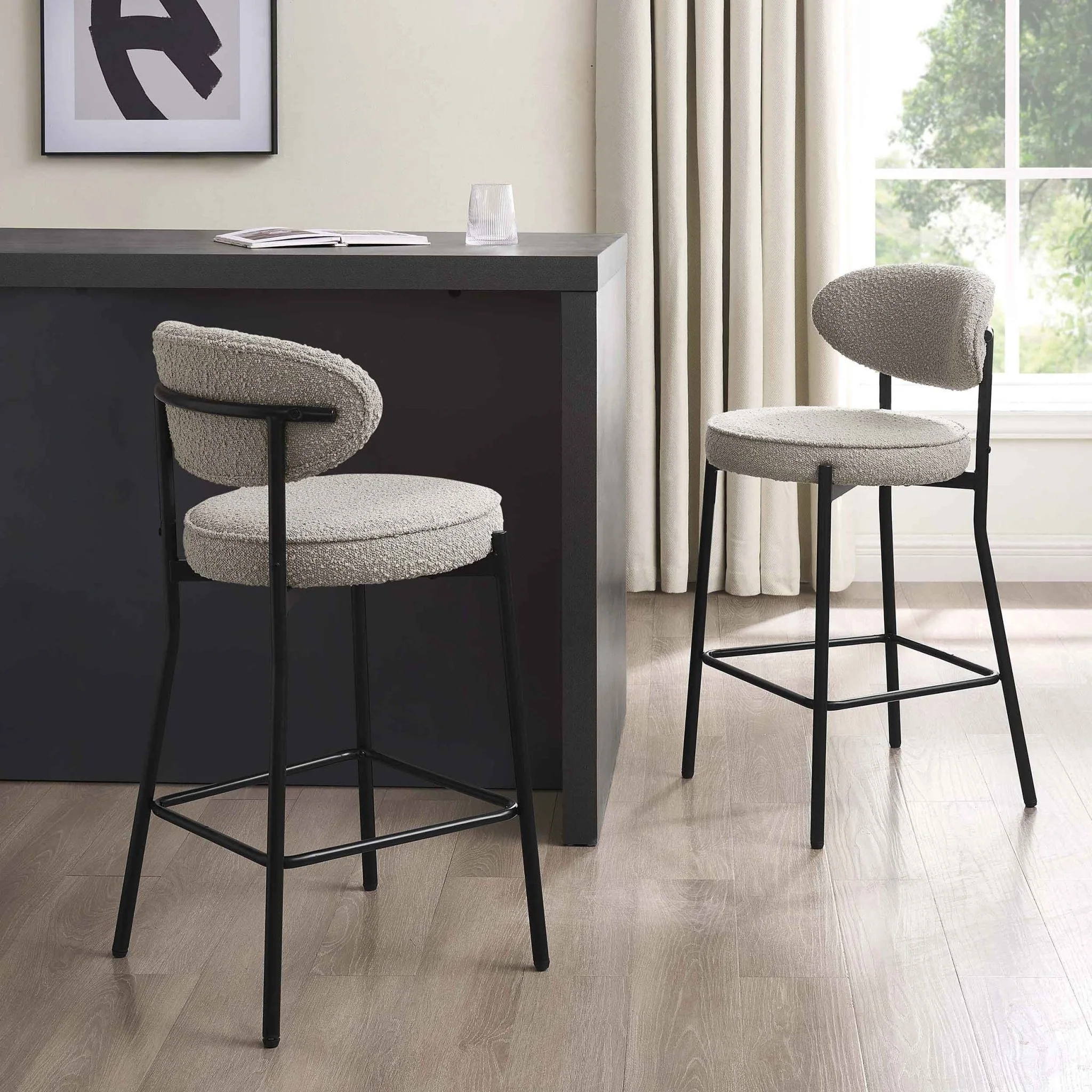 Mia Set of 2 Barstool - Taupe Boucle
