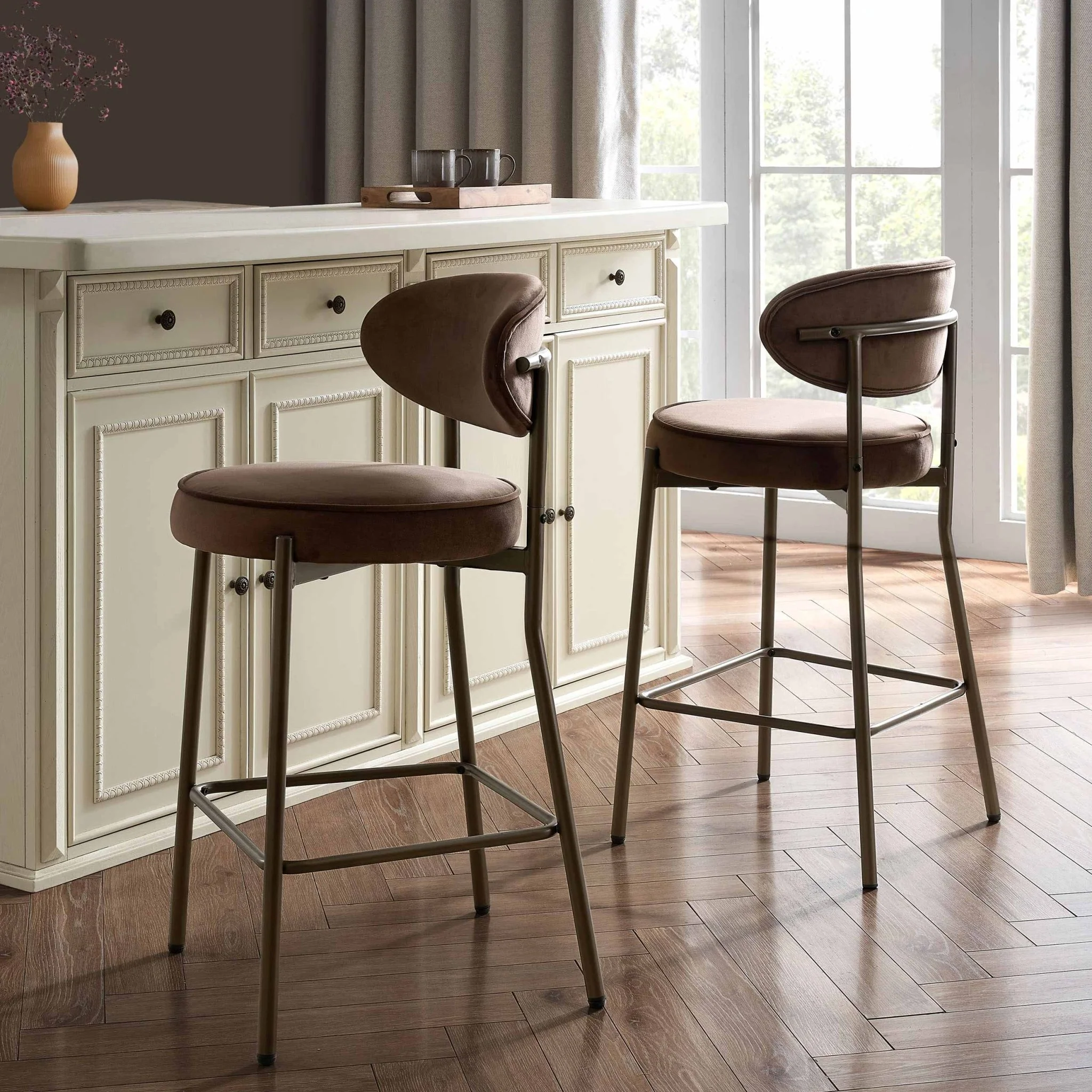 Mia Set of 2 Barstools - Cappuccino