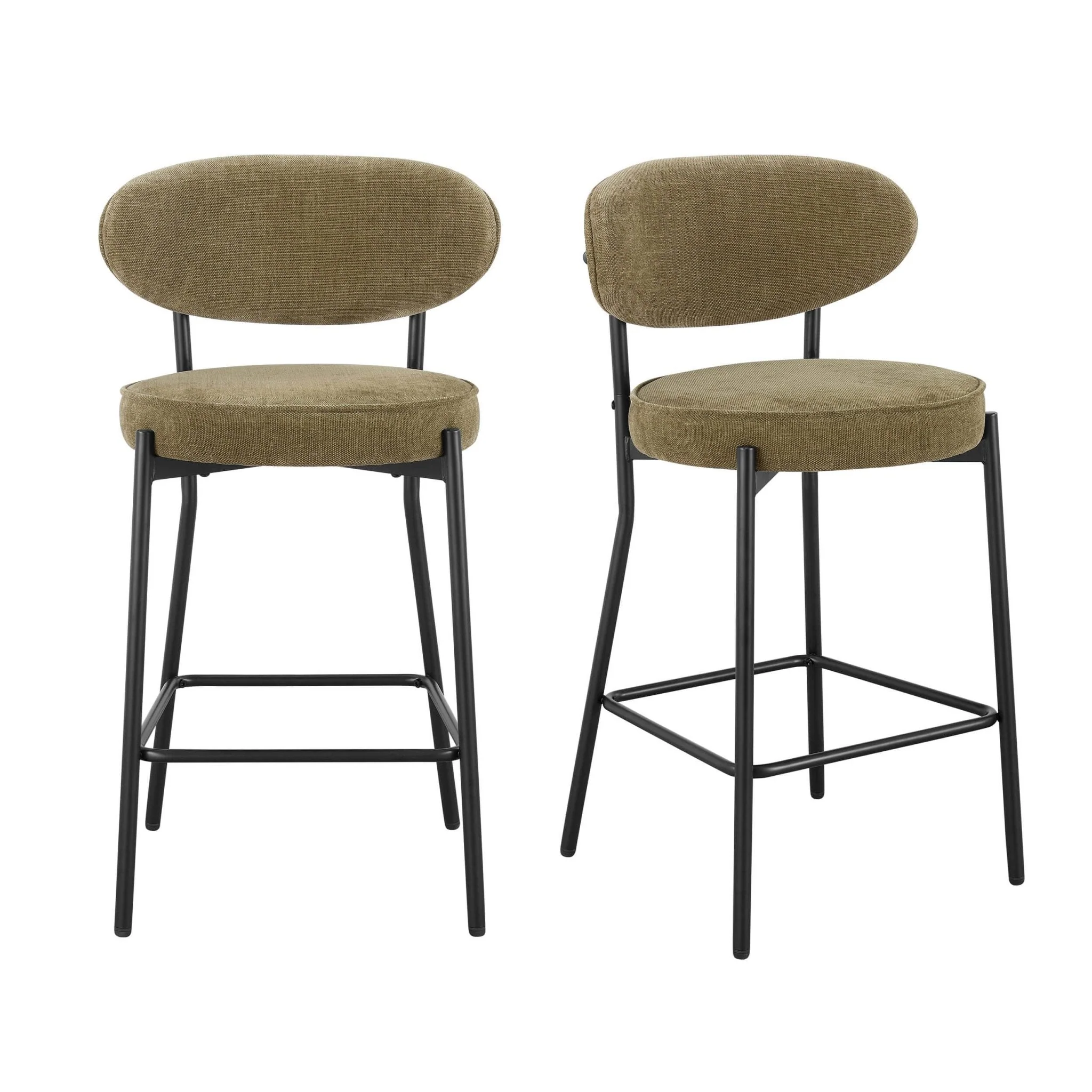 Mia Set of 2 Barstools - Chenille Olive - Image 2