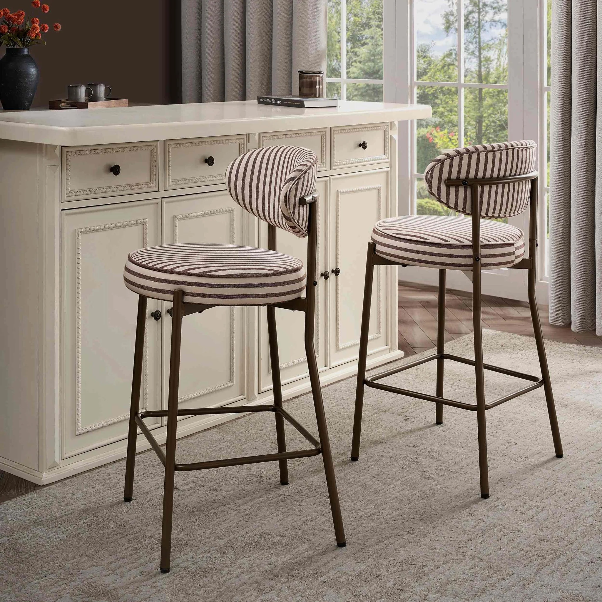 Mia Set of 2 Barstools - Chocolate Stripe