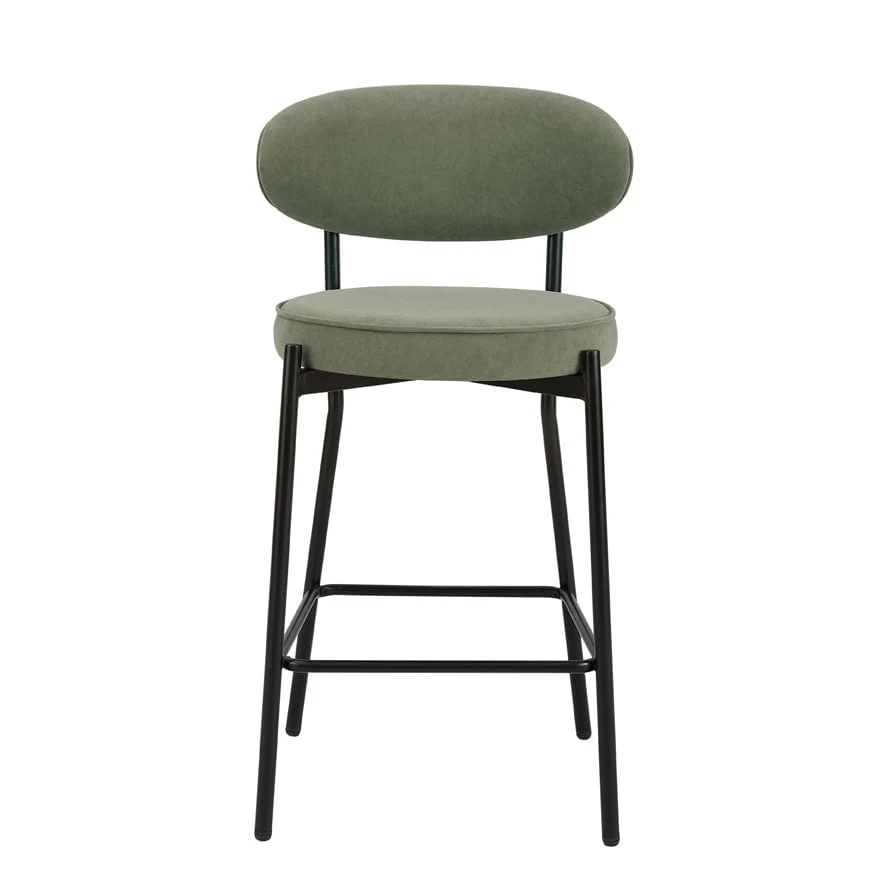 Mia Set of 2 Barstools - Matte Velvet - Sage Green - Image 3