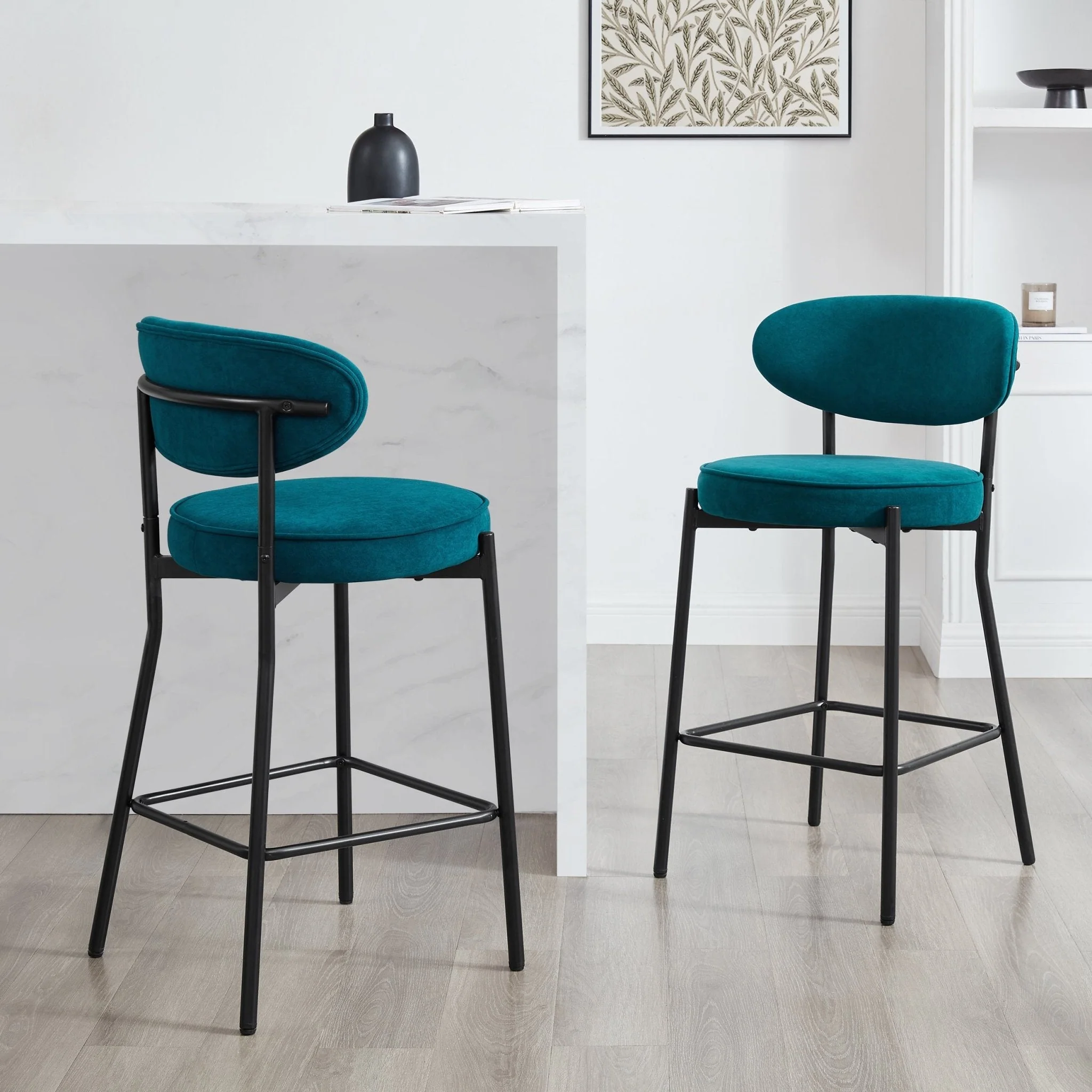 Mia Set of 2 Barstools - Matte Velvet - Teal