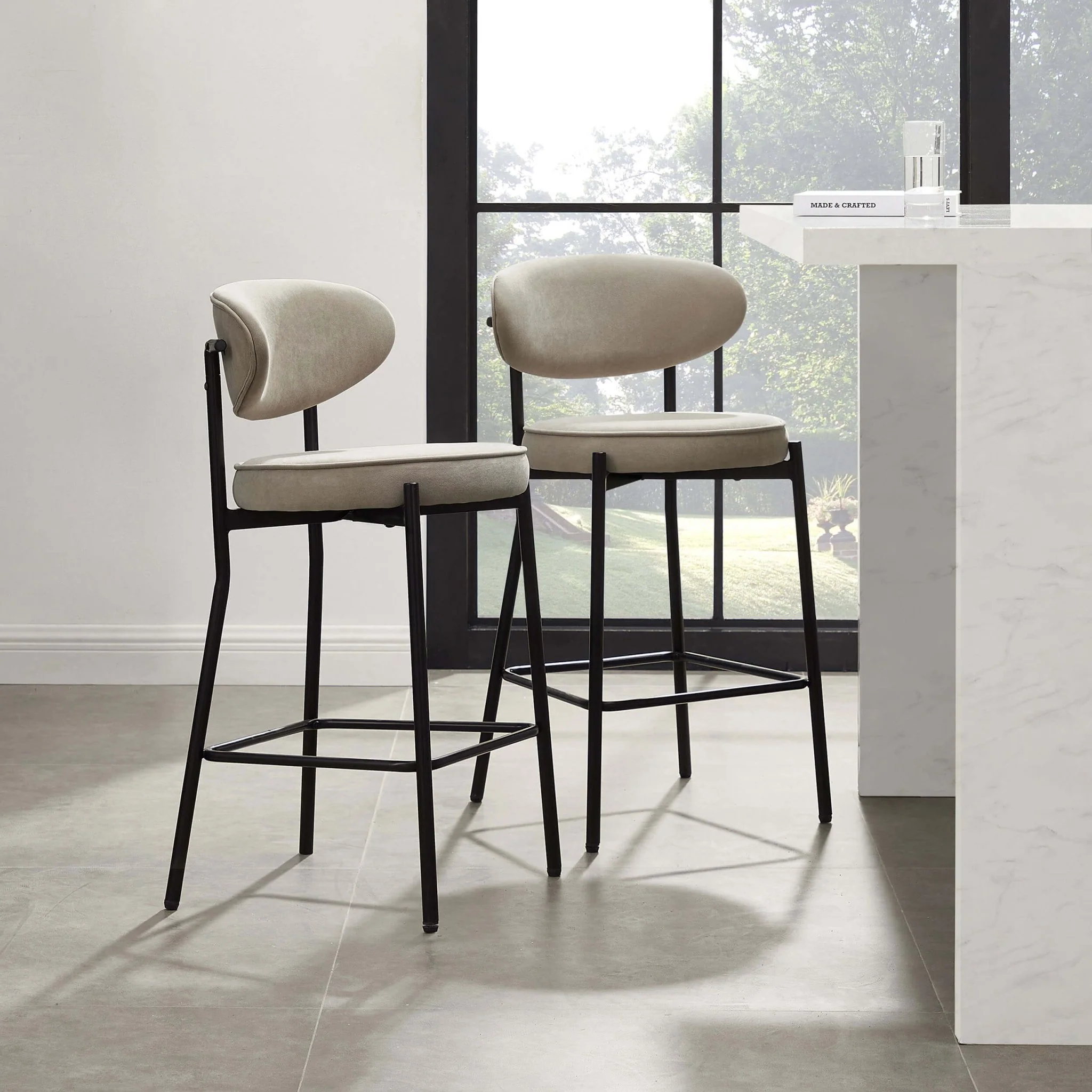 Mia Set of 2 Barstools - Stone