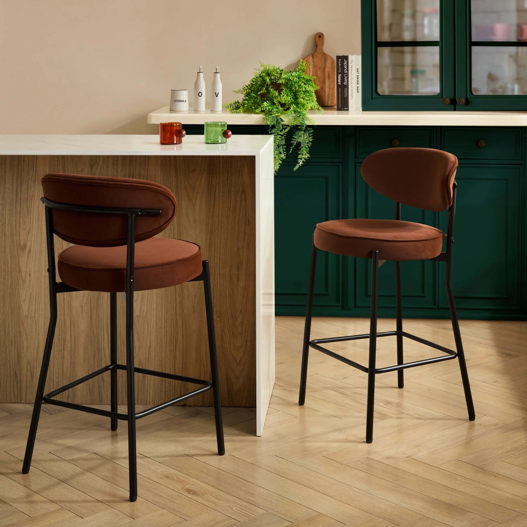 Mia Set of 2 Barstools - Terracotta