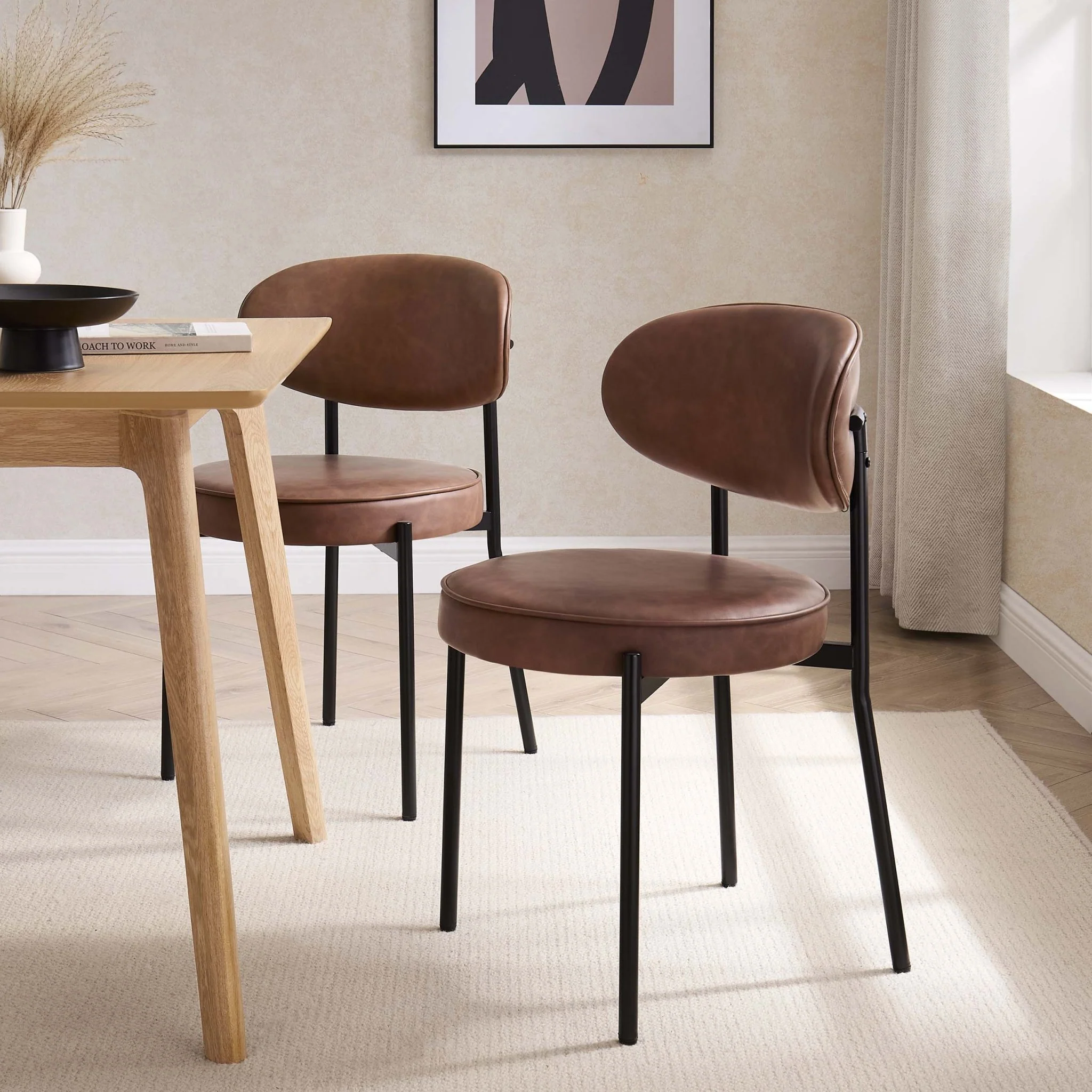 Mia Set of 2 Dining Chair - Faux Leather Tan