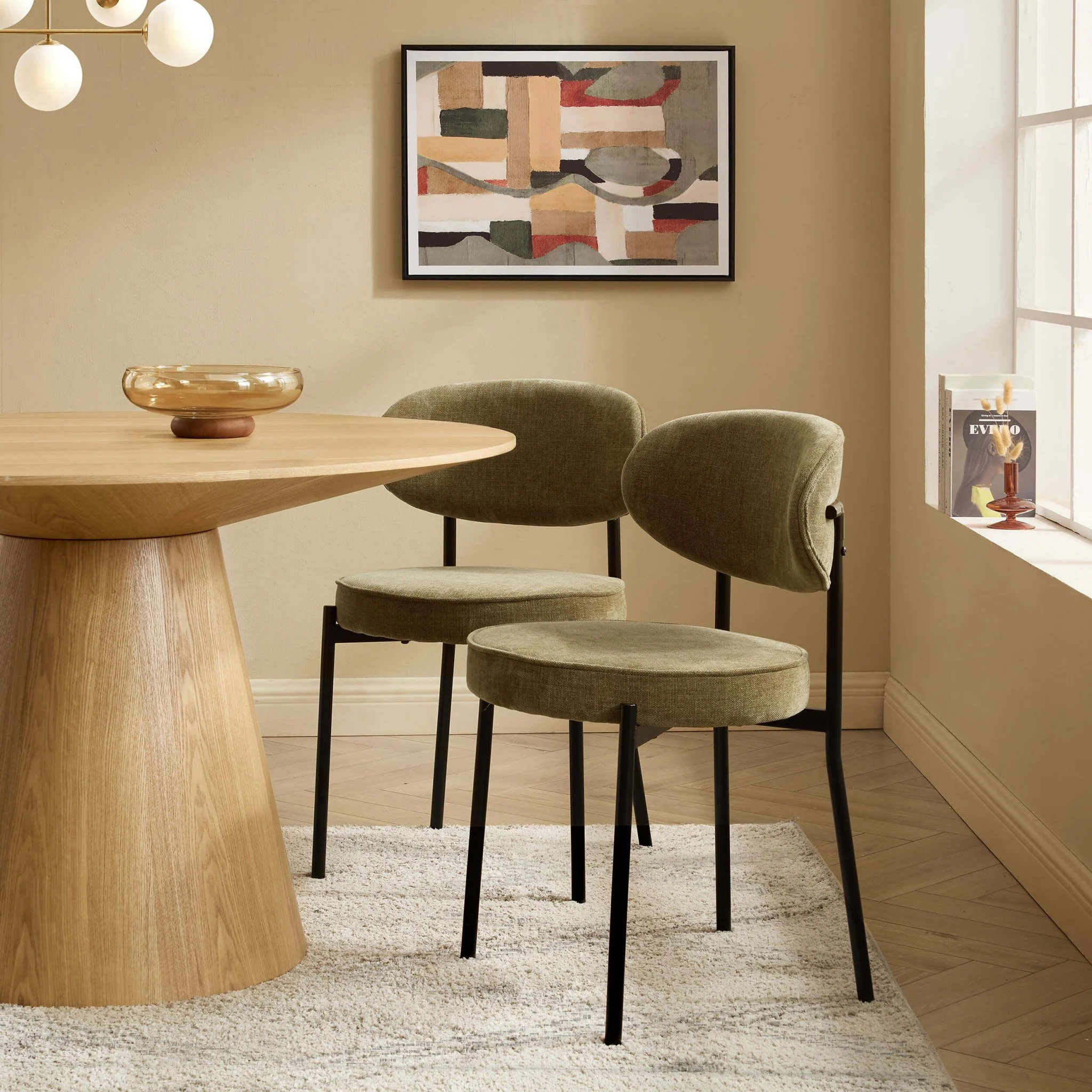 Mia Set of 2 Dining Chairs - Chenille Olive