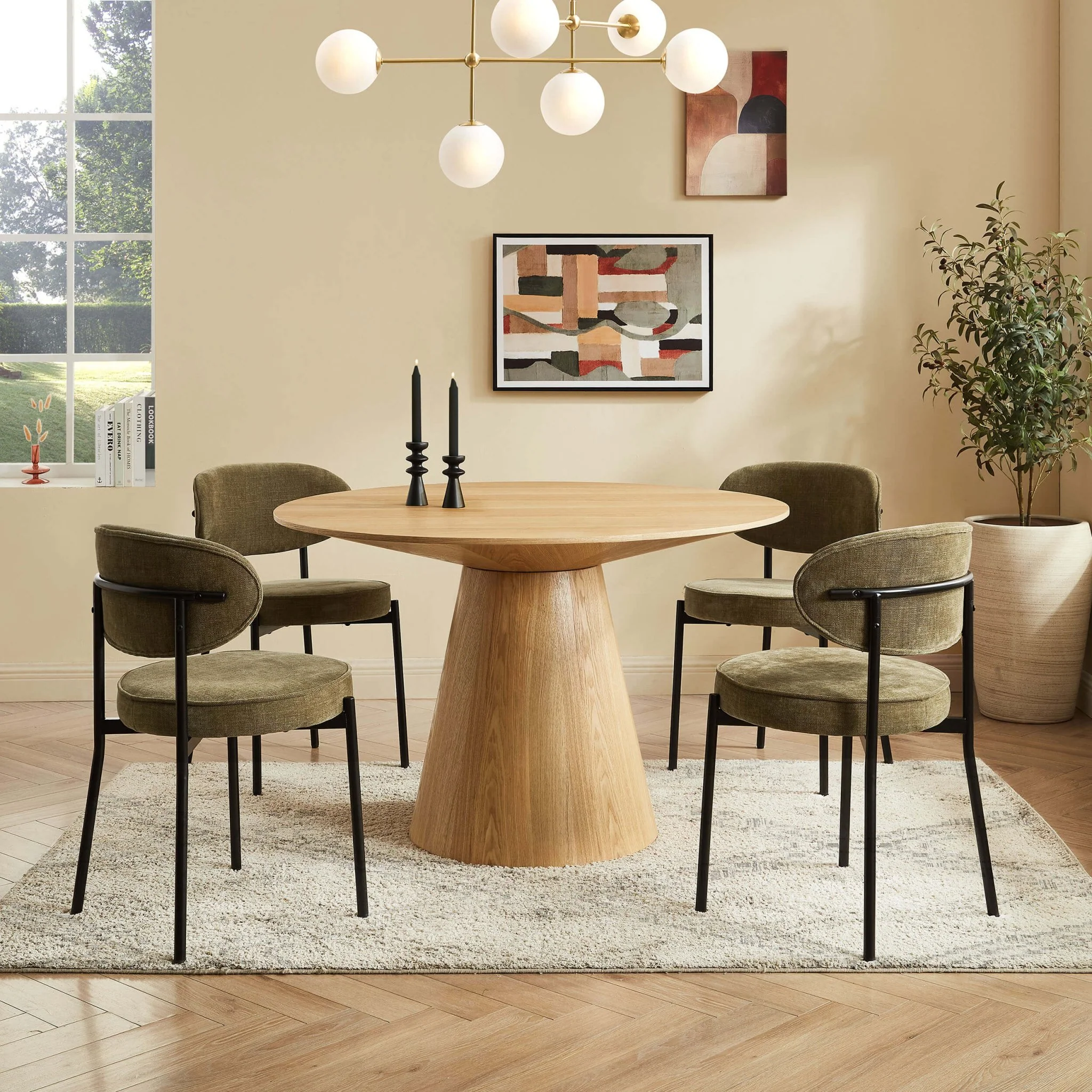 Mia Set of 2 Dining Chairs - Chenille Olive - Image 2