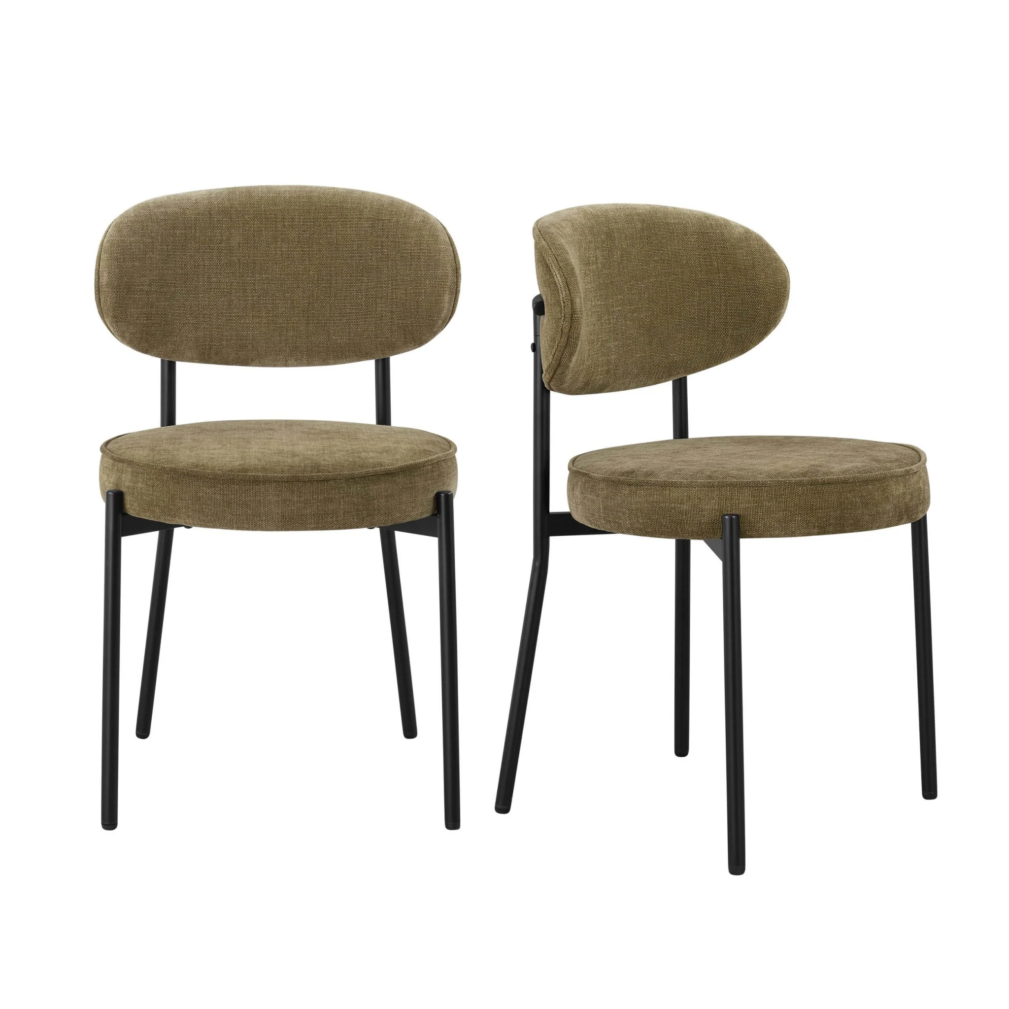Mia Set of 2 Dining Chairs - Chenille Olive - Image 3
