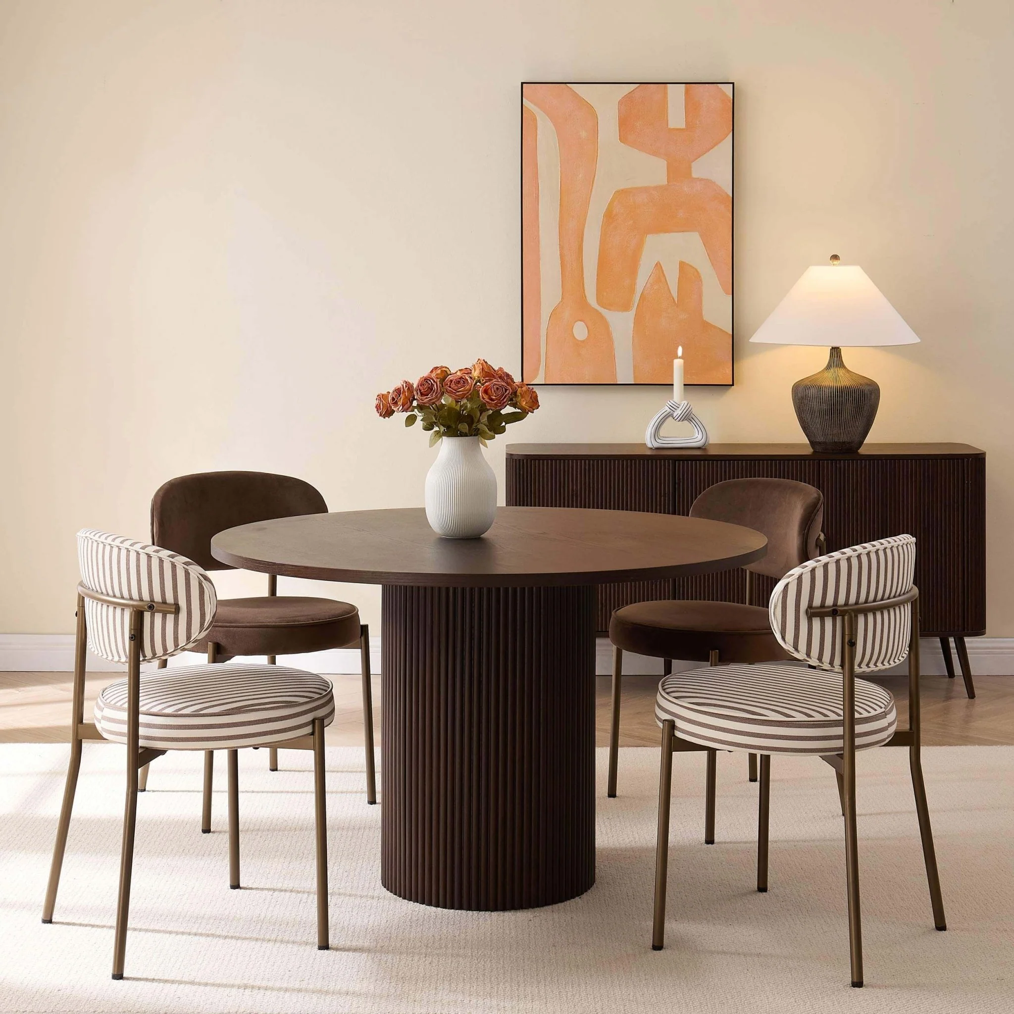 Mia Set of 2 Dining Chairs - Chocolate Stripe - Image 2