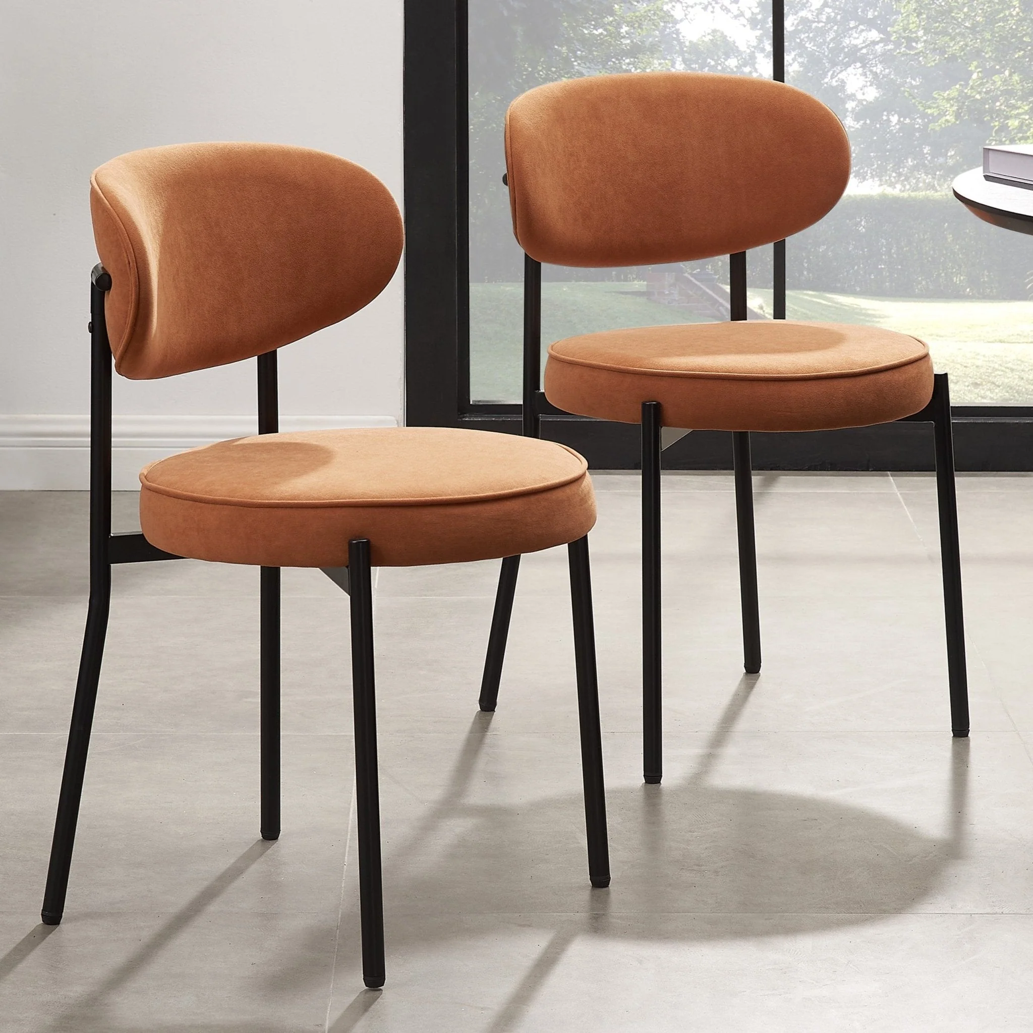 Mia Set of 2 Dining Chairs - Matte Velvet - Burnt Orange