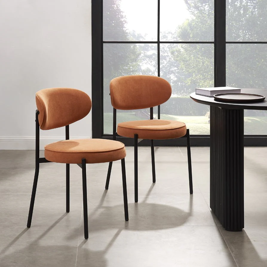Mia Set of 2 Dining Chairs - Matte Velvet - Burnt Orange - Image 3