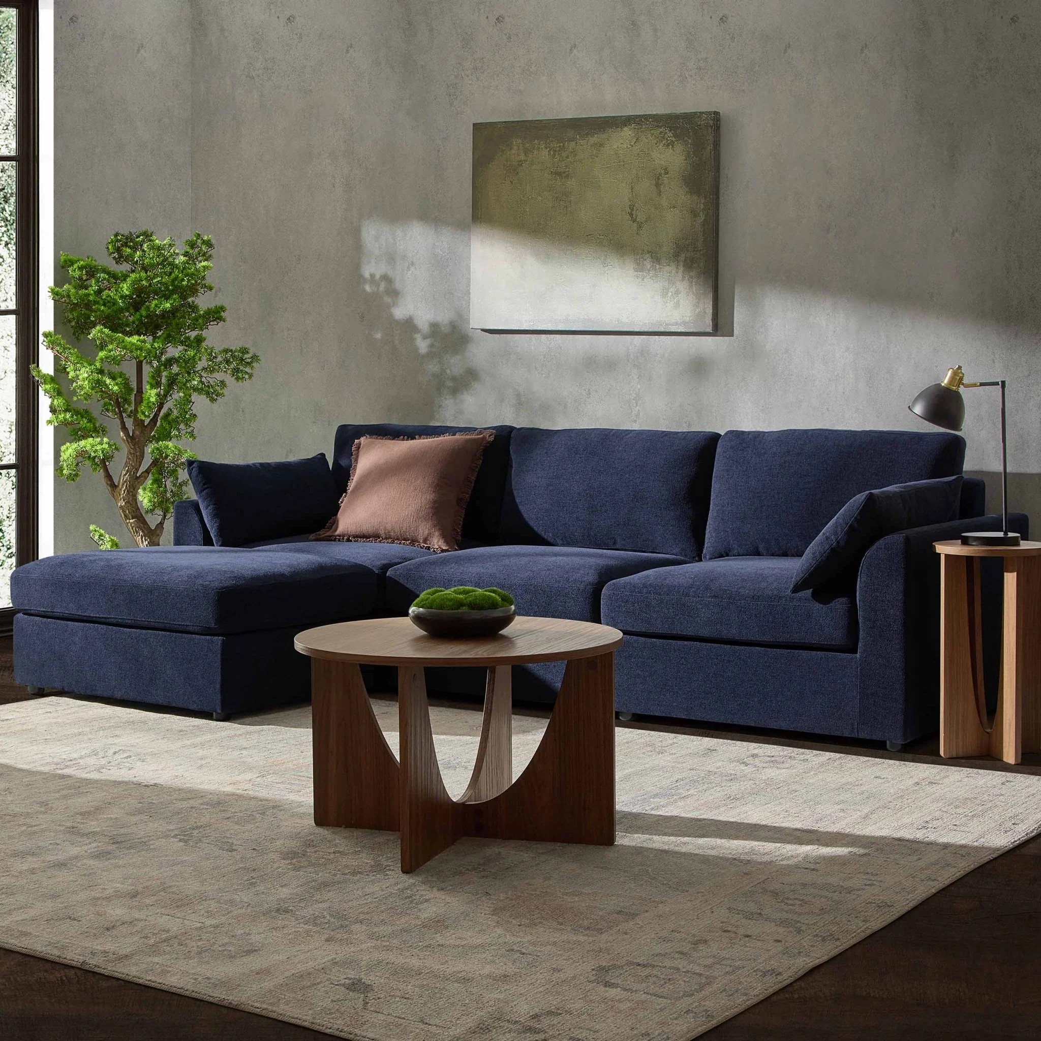 Miami Left Hand Chaise Sofa - Chenille Navy
